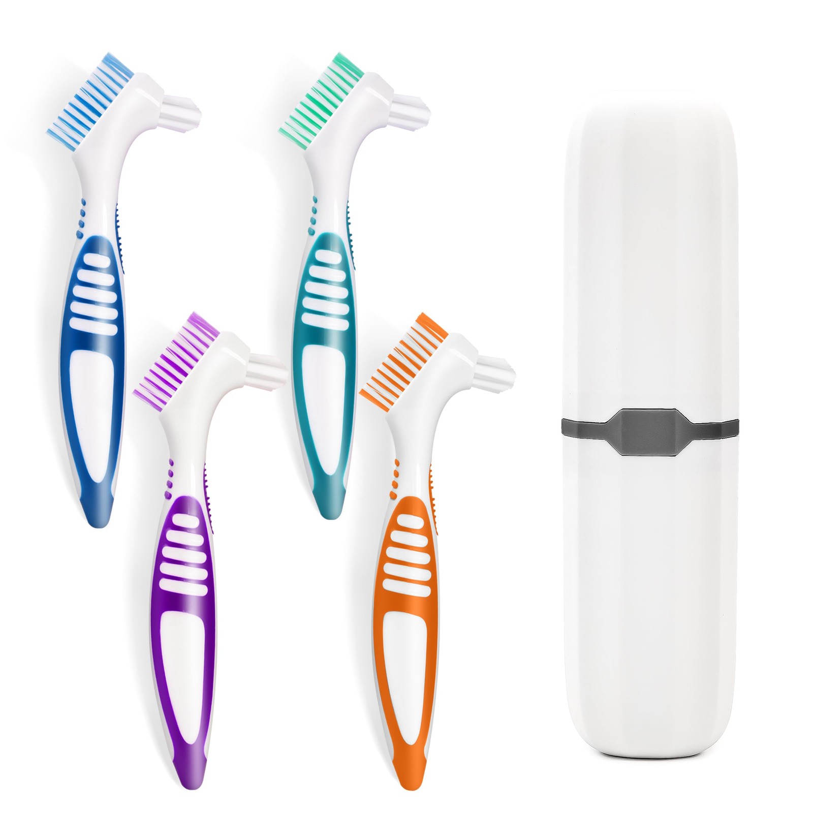 4 Pcs Denture Brush Set for False Teeth with White Carrying Case, Denture Too...