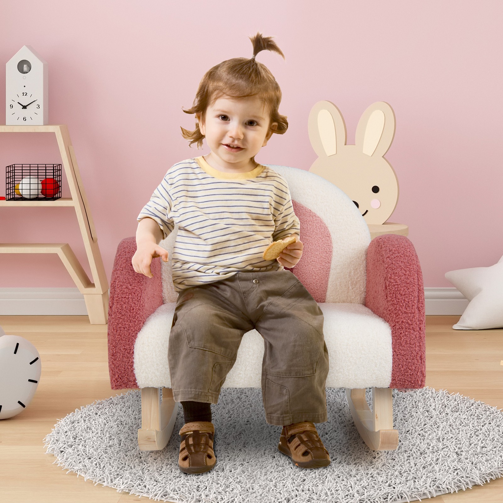 Kids Rocking Sofa Chair w/ Ergonomic Backrest & Armrests & Solid Wood Legs Red