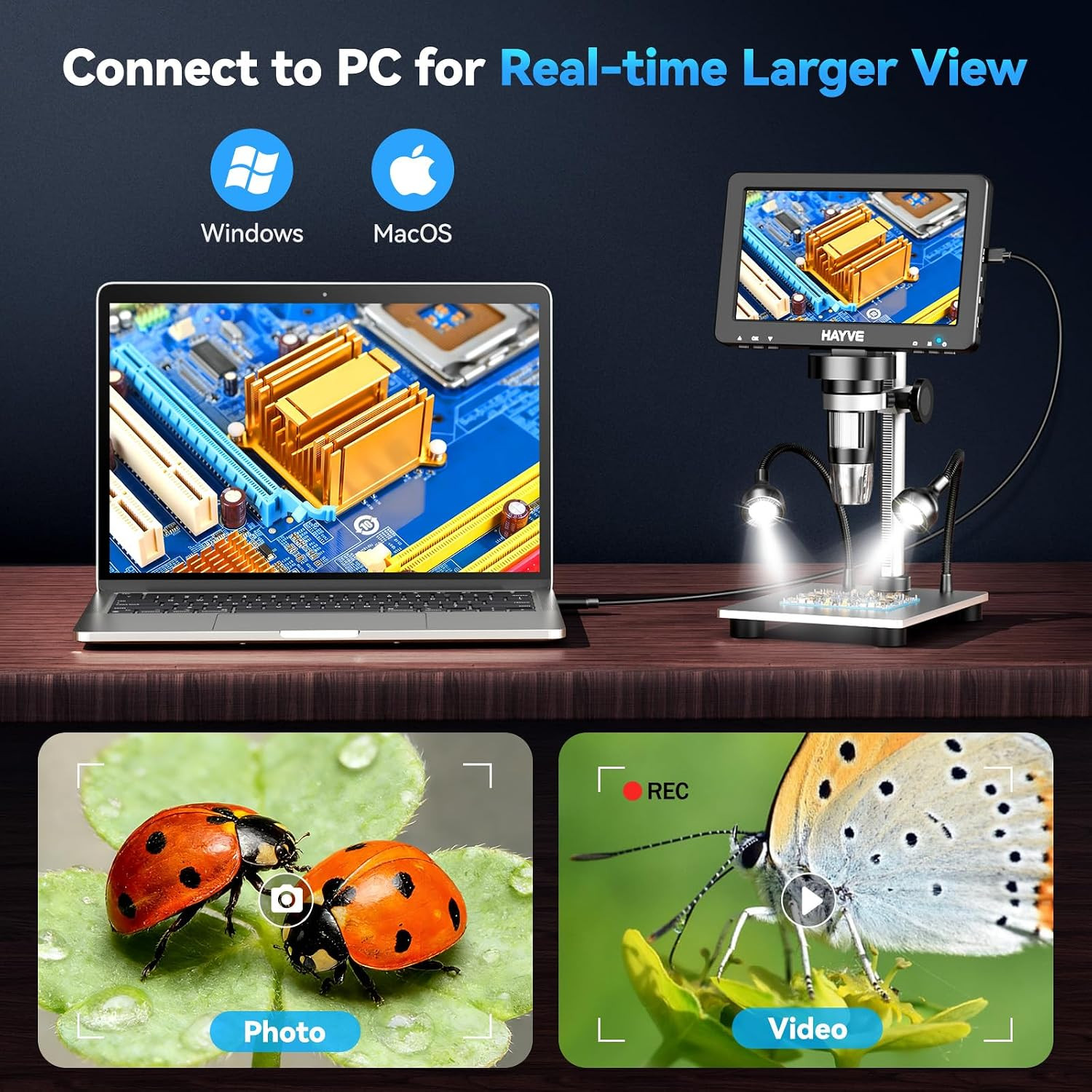 7" LCD Digital Microscope, 1200X Magnification for Coin PCB Circuit
