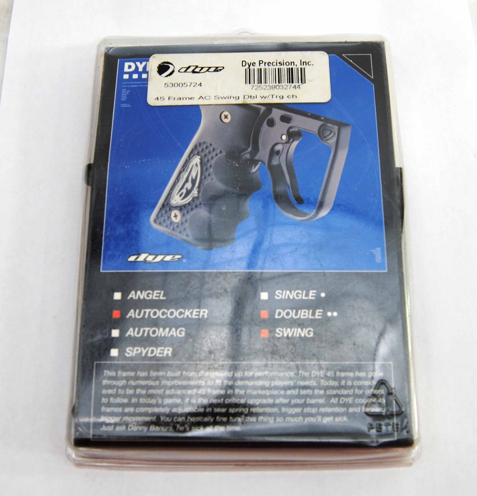 Used DYE Paintball Gloss Black Double Trigger Hinge Autococker Frame 45