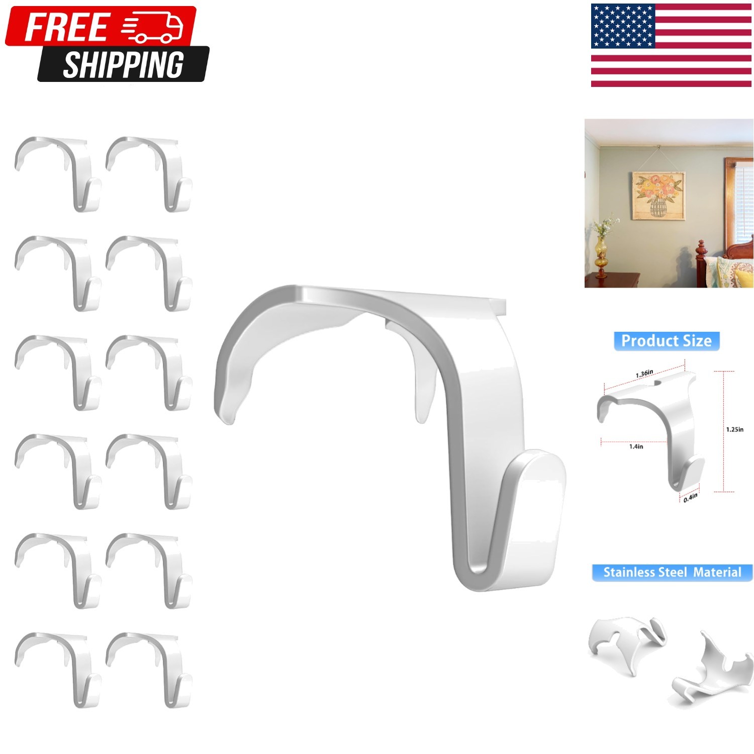 Molding Hooks White - Contemporary/Heavy Duty for Picture Rails 12 Pack