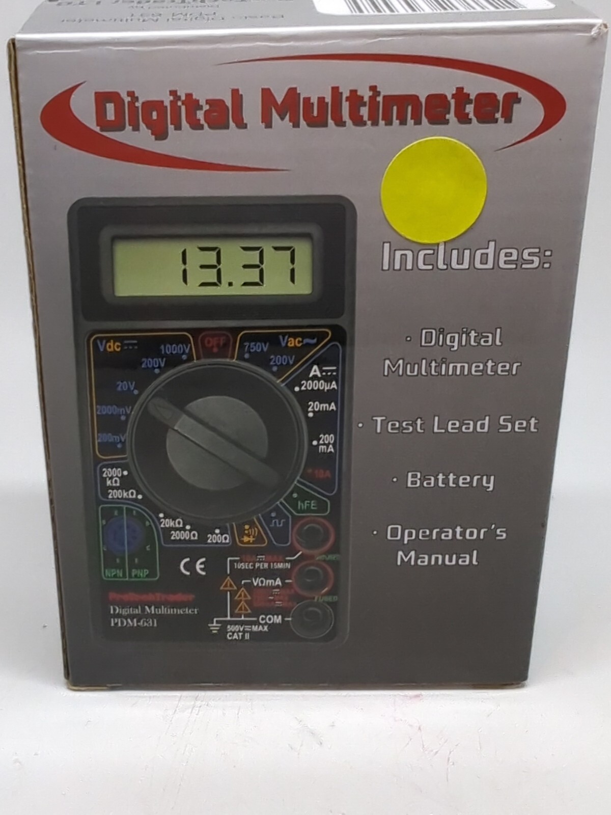 NEW Digital MultiMeter W/Leads AC/DC Easy Batteries Diode Continuity Transistor