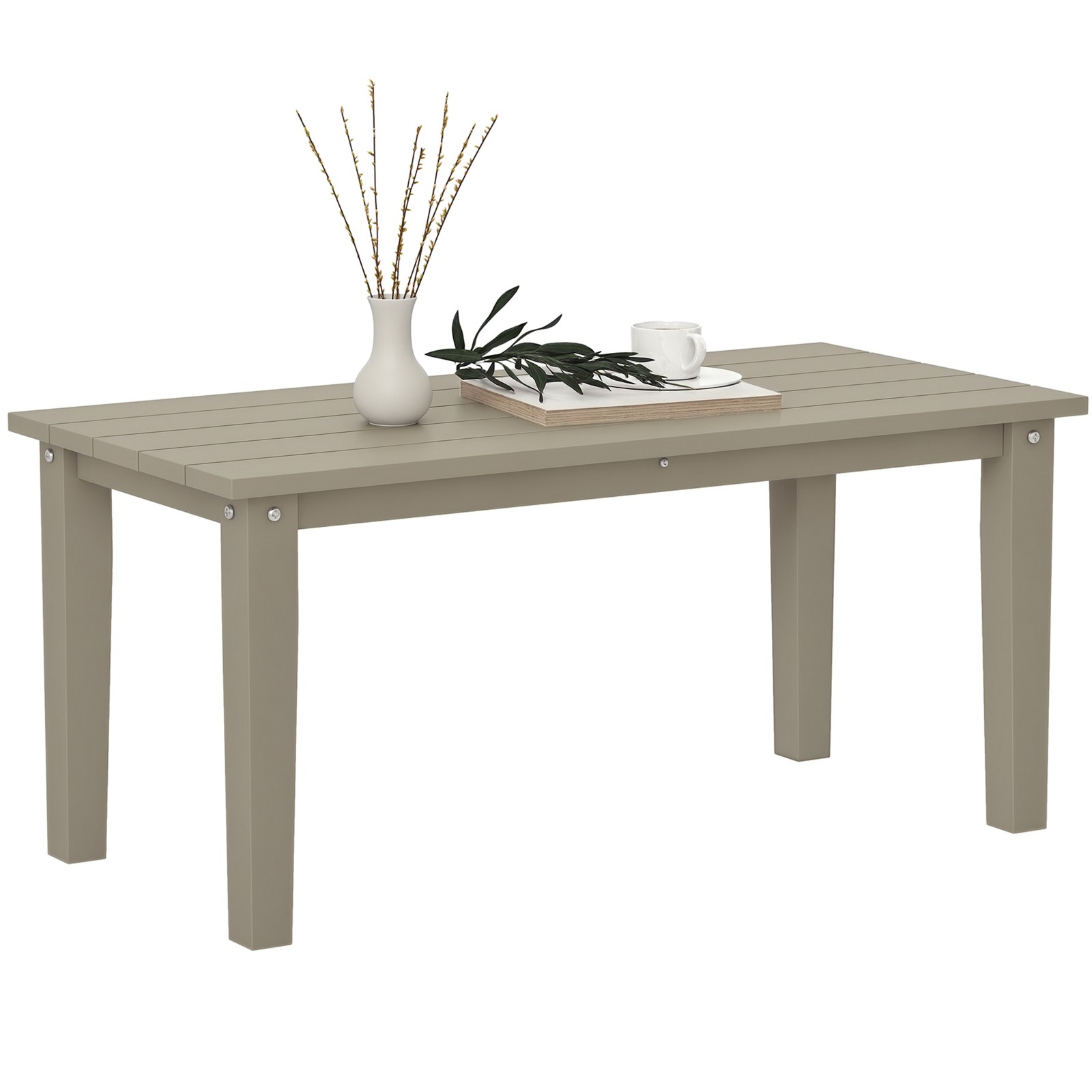 Outsunny HDPE Outdoor Coffee Table, Rectangle Slatted Patio Table, Brown