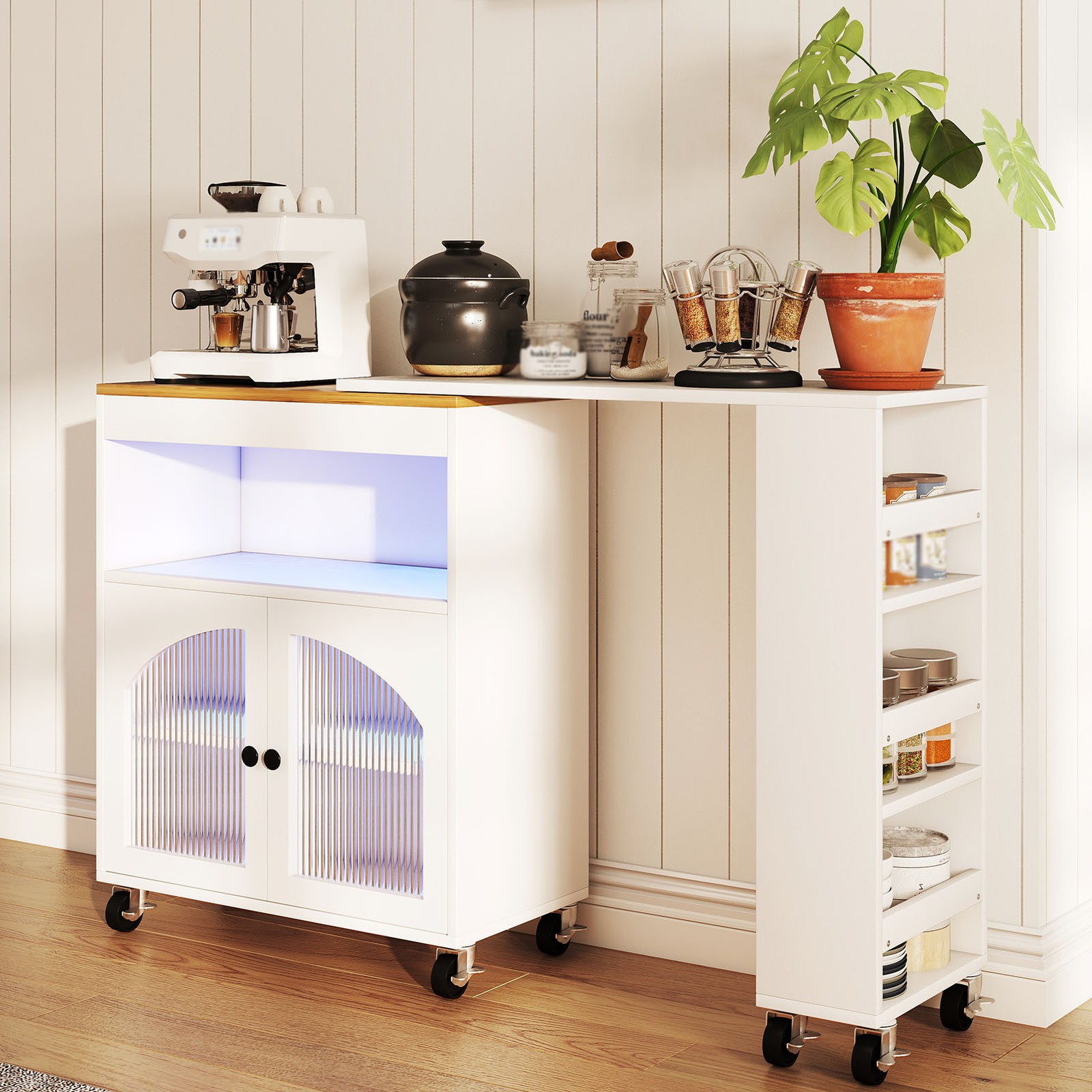 Kitchen Island On Wheels With Extended Table MDF Rolling Kitchen Storage Cabinet