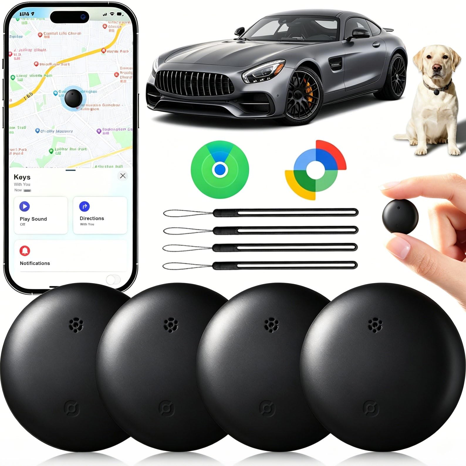 RGIMF GPS Tracker for Vehicles, No Subscription, Car Tag, Black, Water Resistant