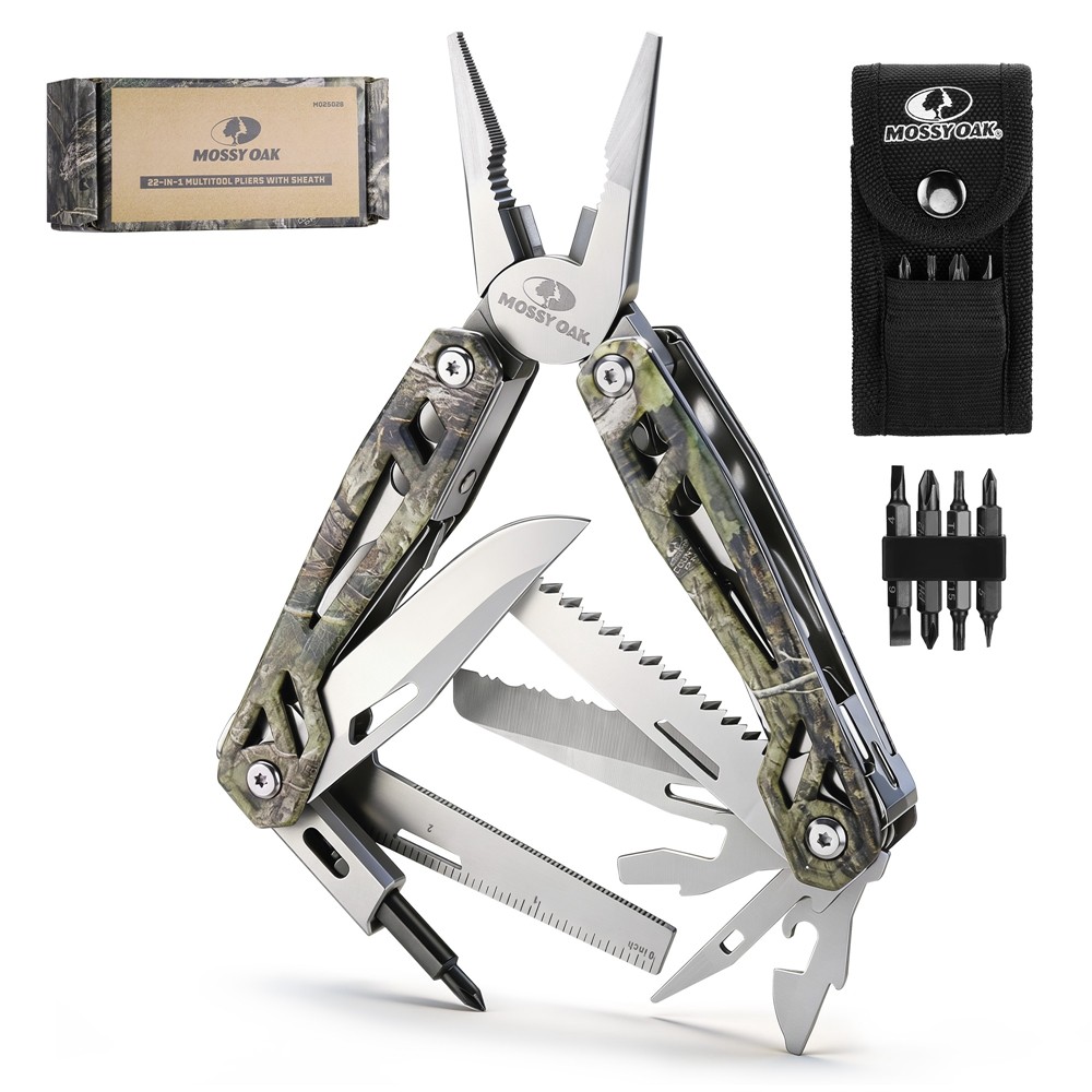 MOSSY OAK 22-in-1 Stainless Steel Pliers with Screwdriver Sleeve Multitool New