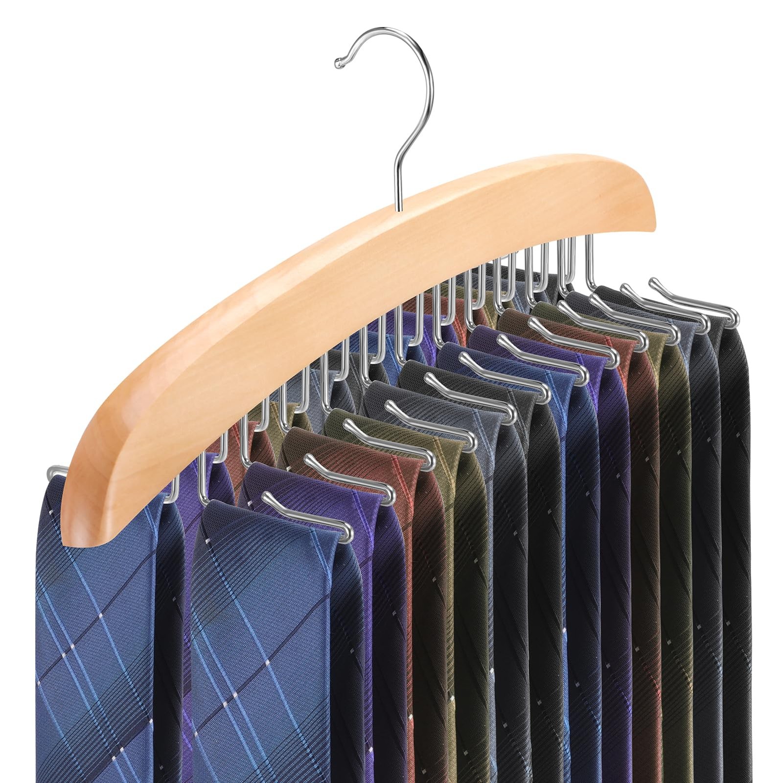 Tie Rack Hanger for Closet,360 Degree 14 inches x 5.5 inches, Natural Wood