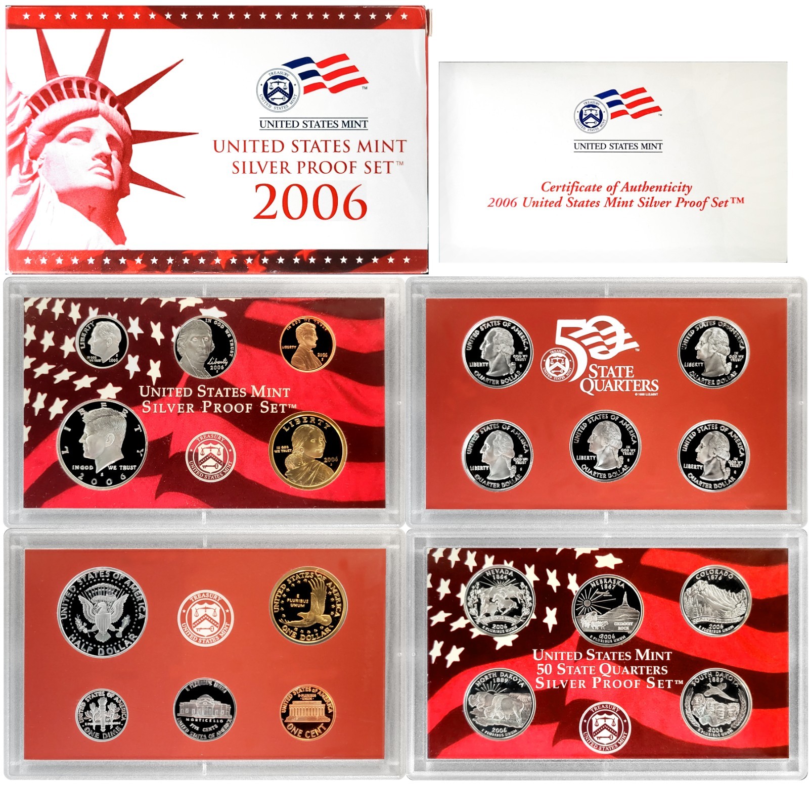 2006 S US Mint Silver Proof 10 Coin Set w/ COA & Original Box  - Nice!