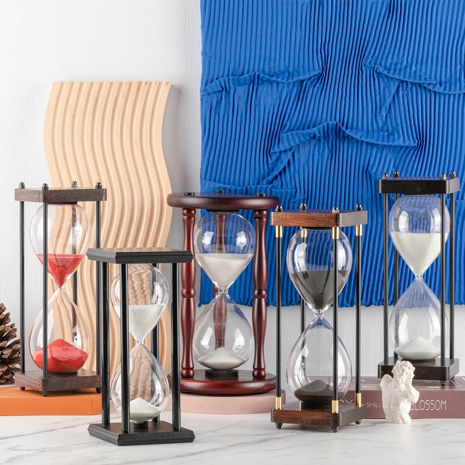 Large Hourglass Timer 60 Minute, Decorative Black Frame Sandglass with White ...