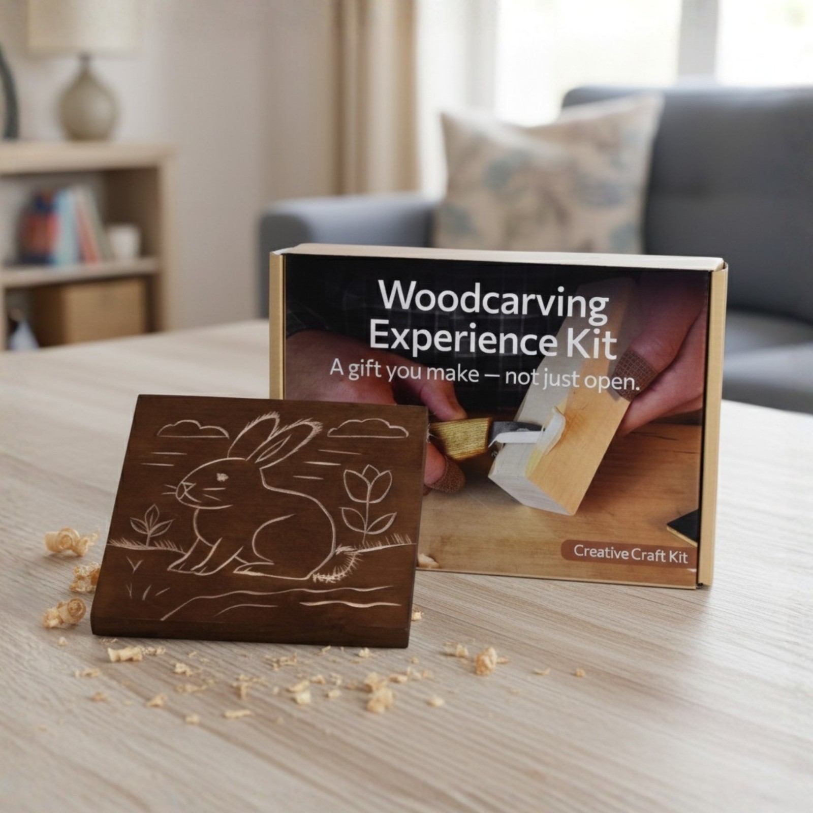 DIY Bunny Picture Cutting Kit for Beginners Wood Carving Set V-Gouge Sharky