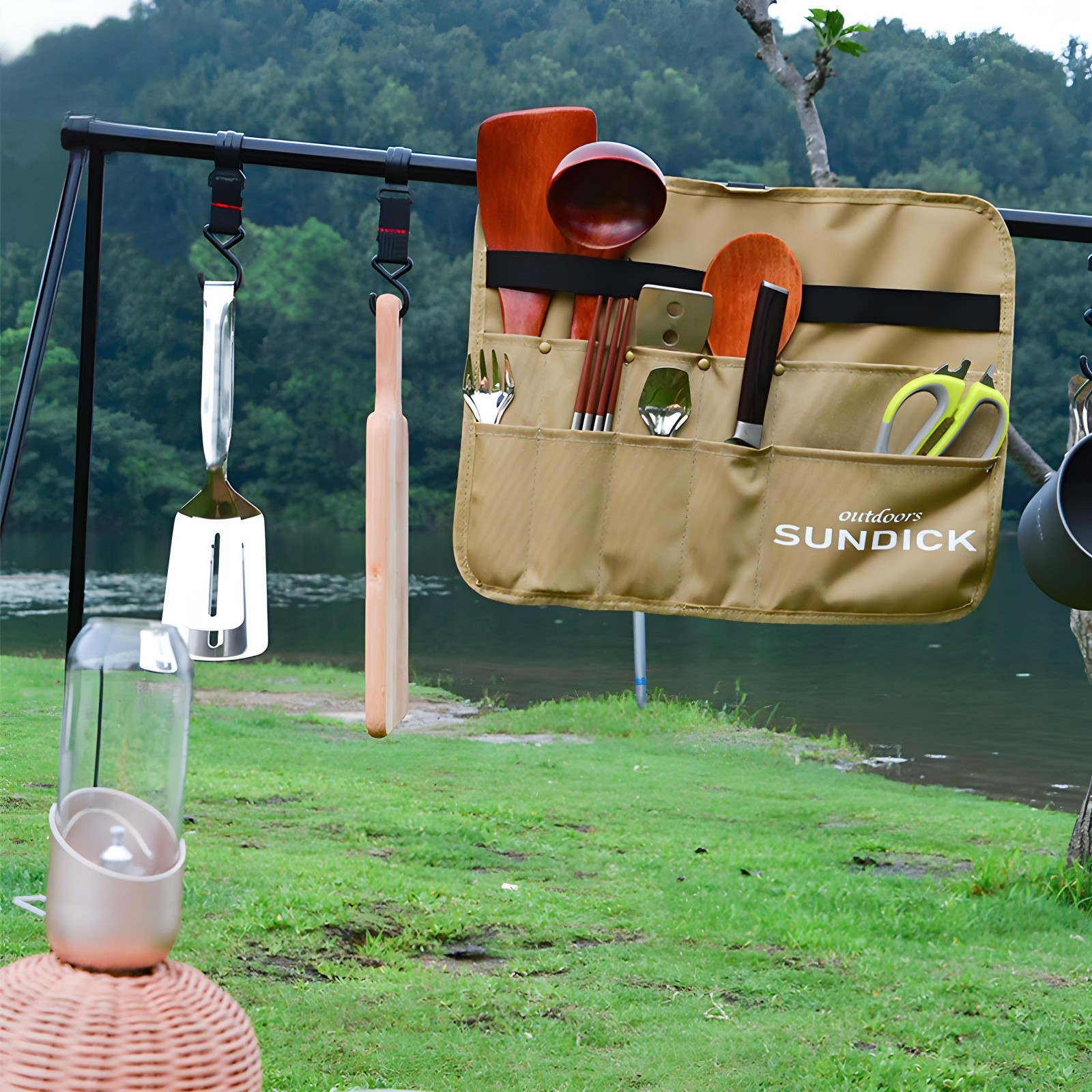 Outdoor Camping Tableware Storage Bag Picnic Cutlery Hanging Organizer Oxford