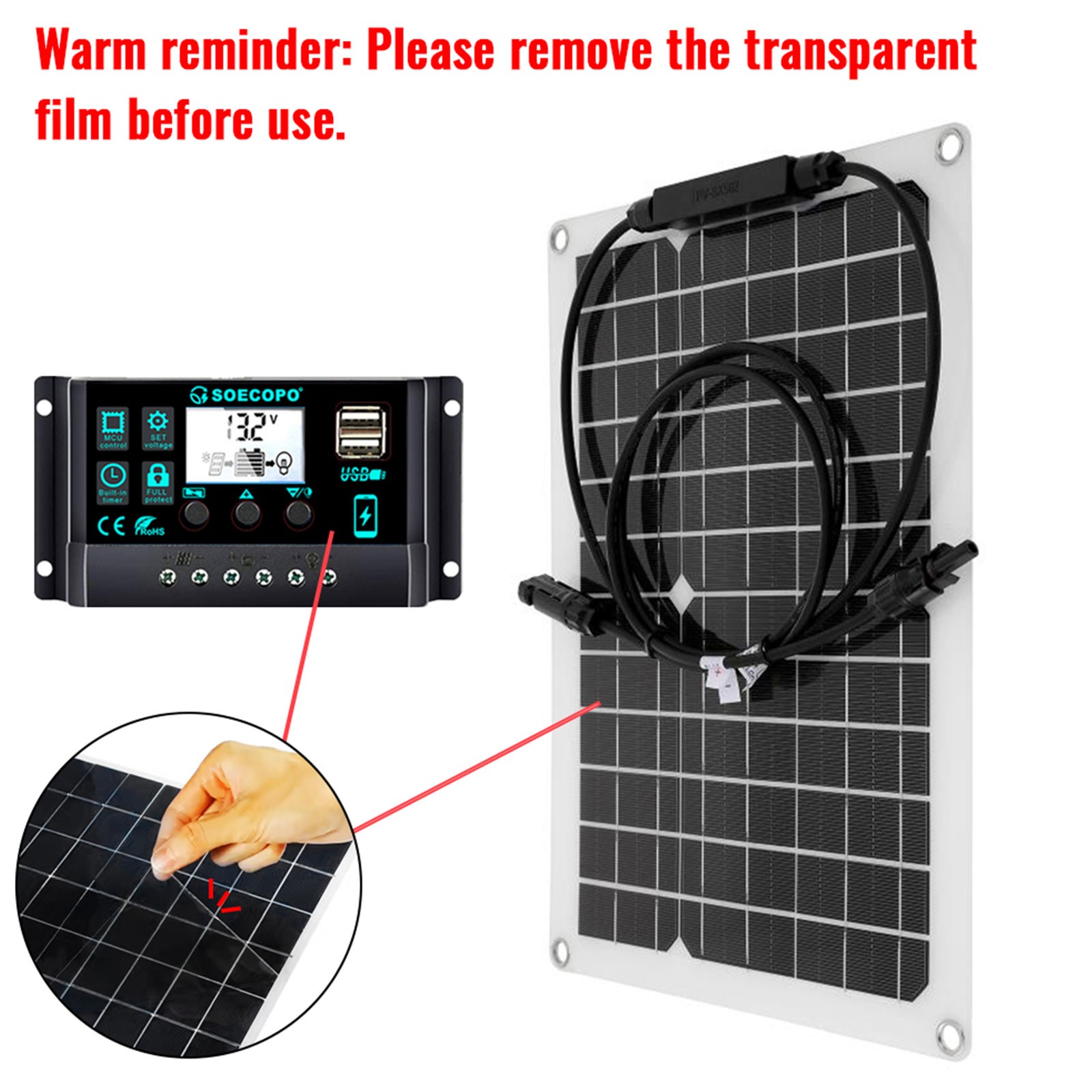 7000W Peak Solar System Kit Flexible Panel 100A Controller 12V To 110V 220V