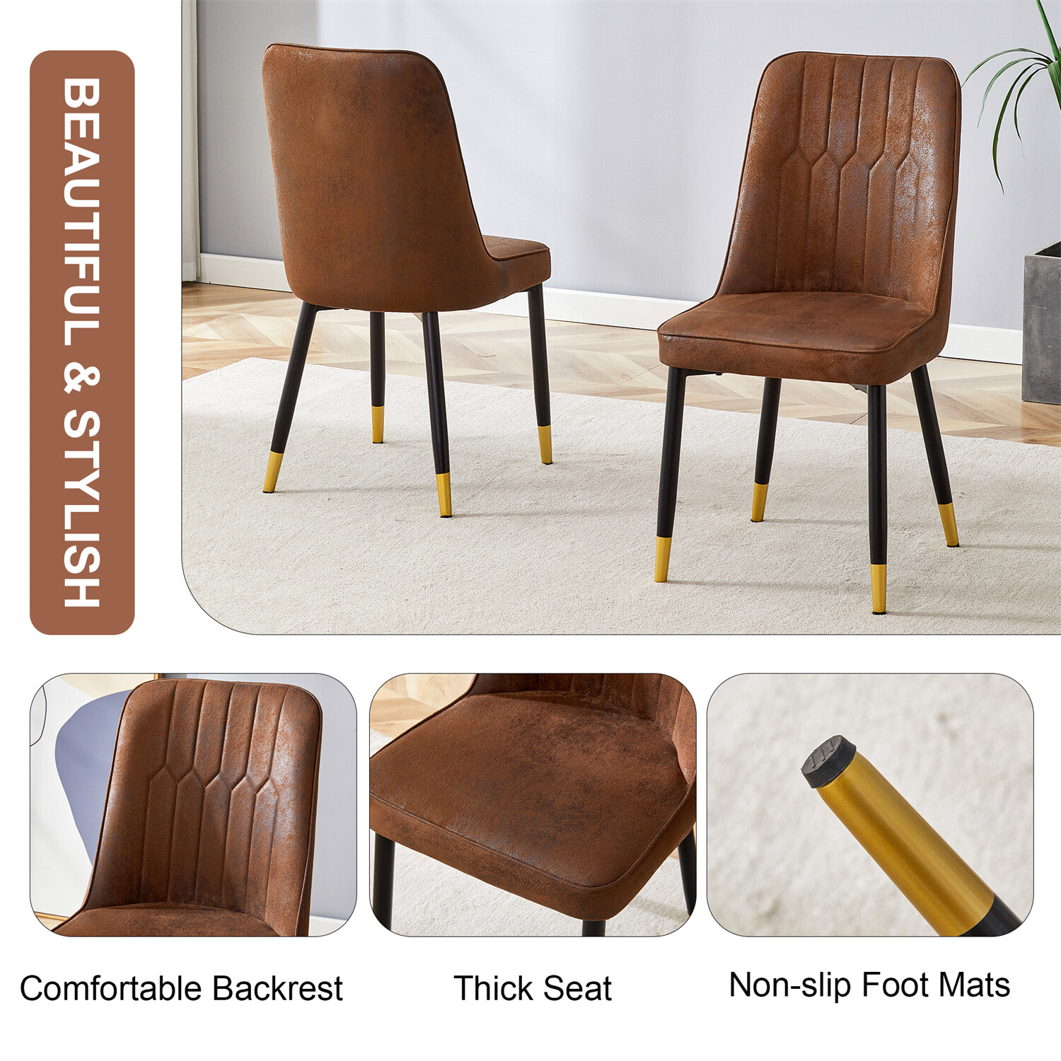 Set of 2/4 Dining Chairs Upholstered Chair w/ Metal Legs for Kitchen Dining Room