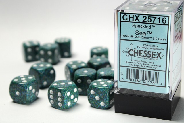 Chessex Speckled SEA with White 12 Dice Set - 6 Sided - 16mm d6 Dice Block