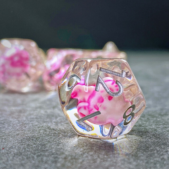 Sage's Familiars - Kitty Treats Resin Pink Polyhedral Dice Set | RPG DND TTRPG