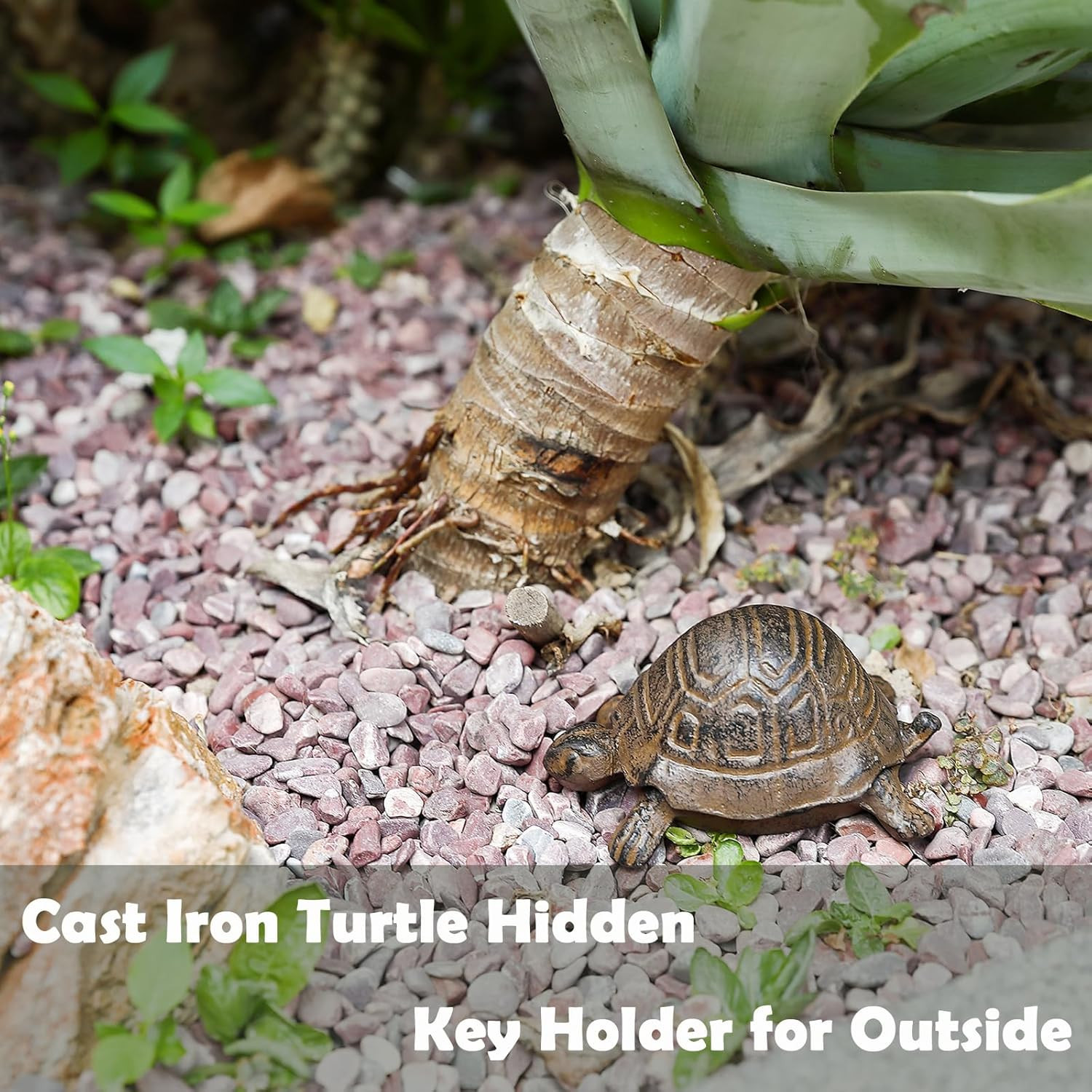 Key Hider Outdoor Turtle - Cast Iron Turtle Hidden Key Holder for Outside, Yard