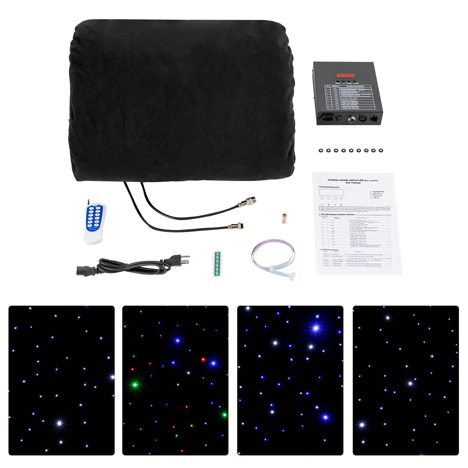 13x13ft LED Stage Backdrop Blue & White Light Starry Sky Backdrop Star Curtain