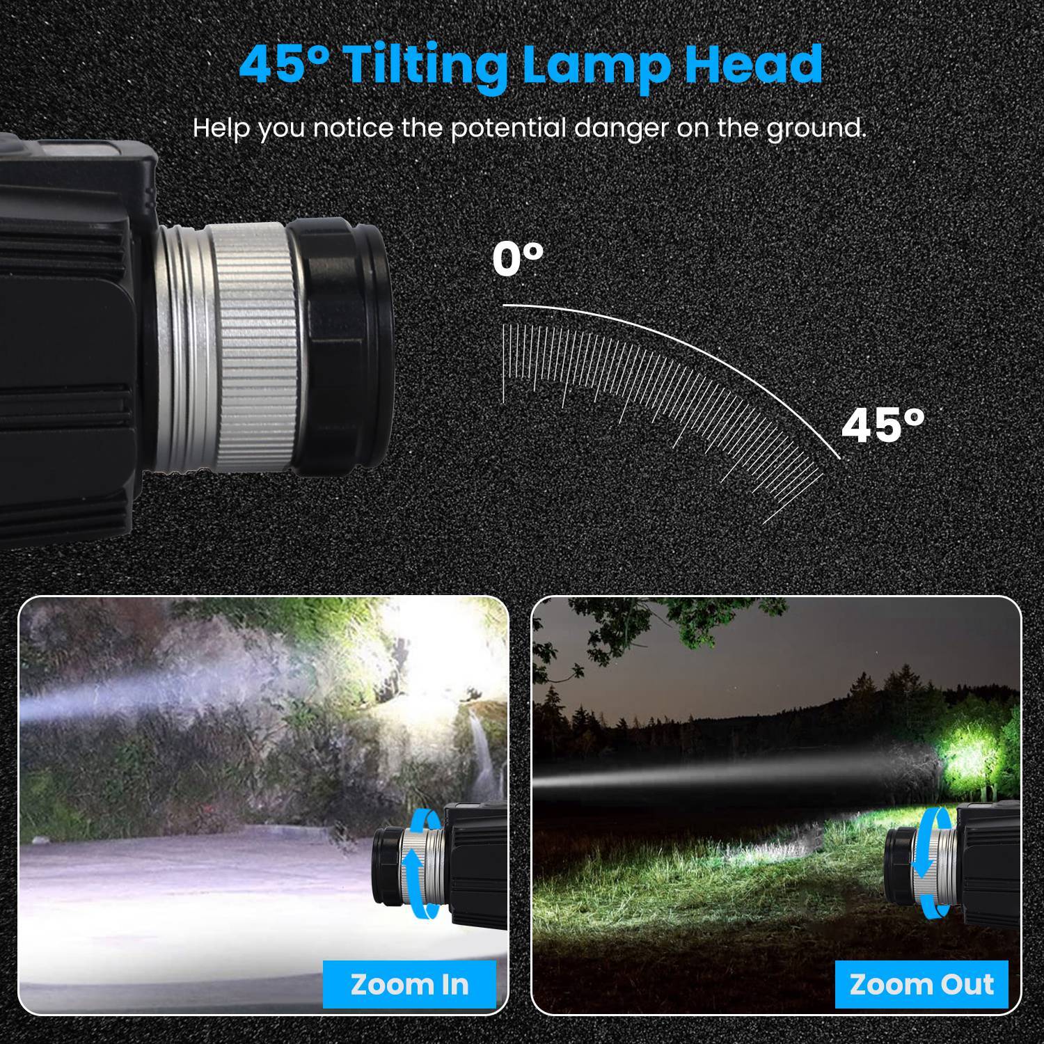 LED Headlamp Light Rechargeable Headlight Zoomable Head Torch Lamp Flashlight