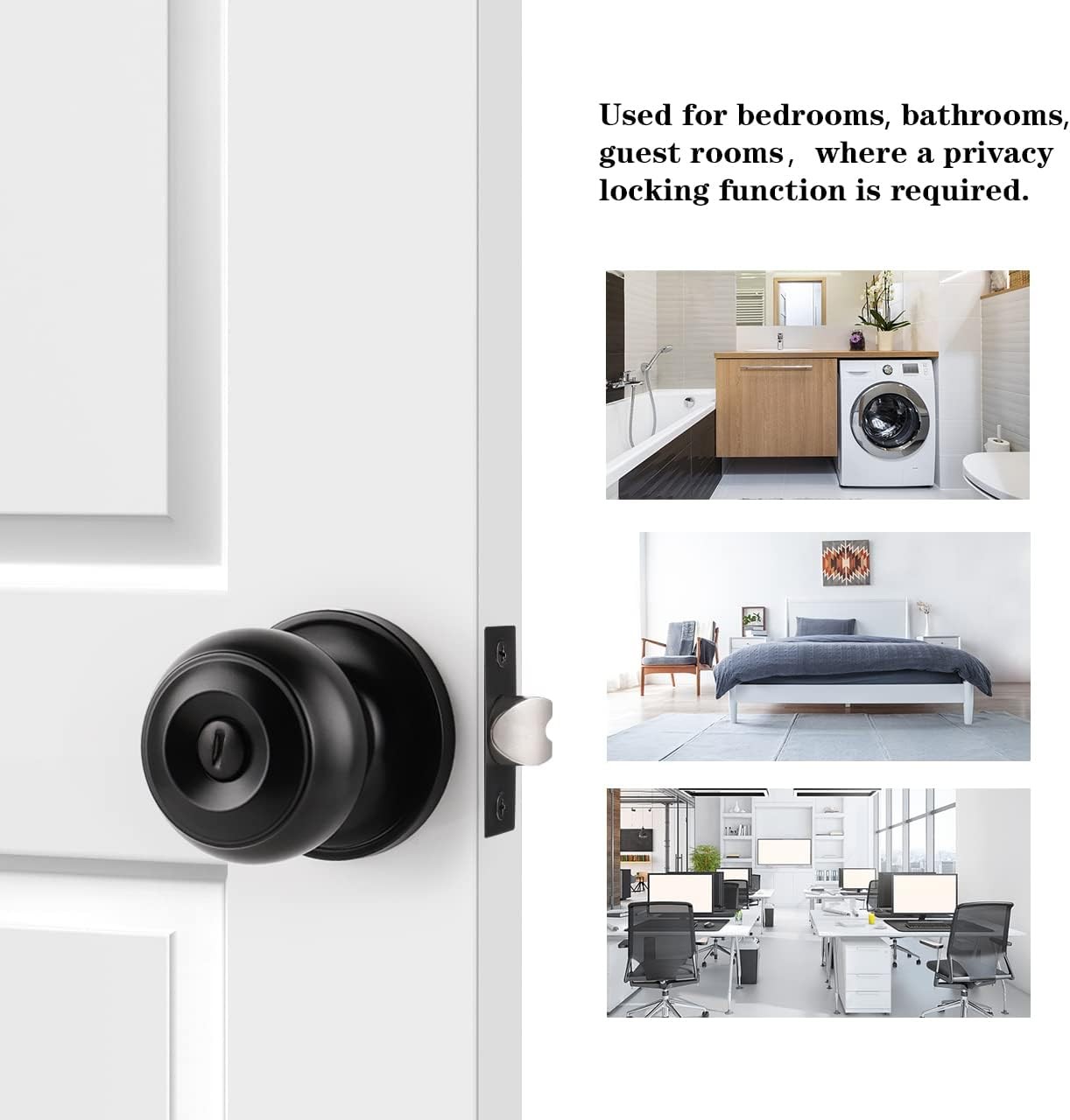 Probrico Black Door Knobs, Flat Ball Interior Bath/Bed 10 Pack,