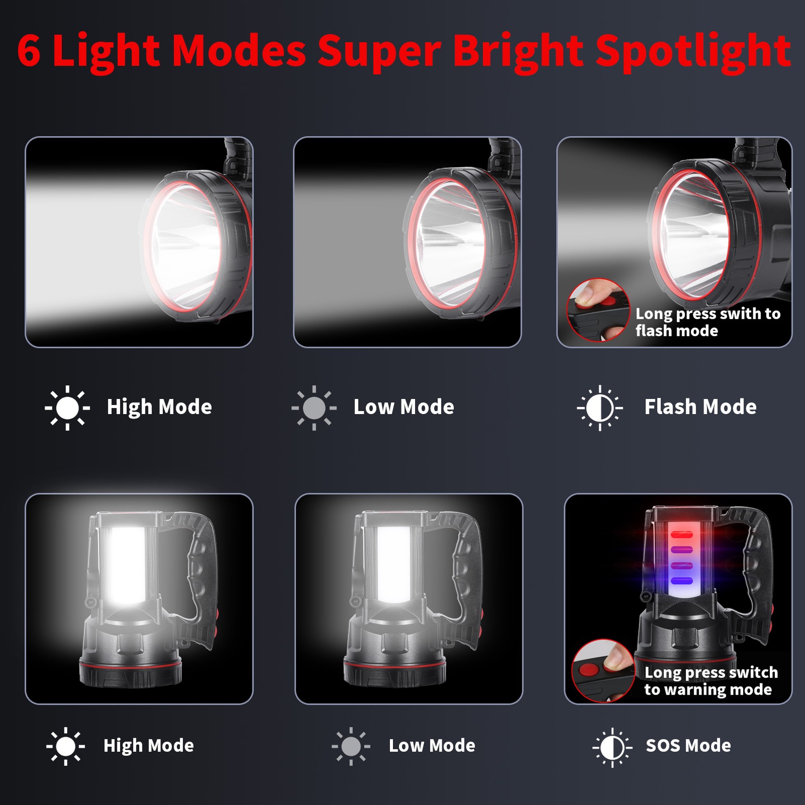 Super Bright LED Rechargeable Handheld Spotlight High Power Tactical Flashlight