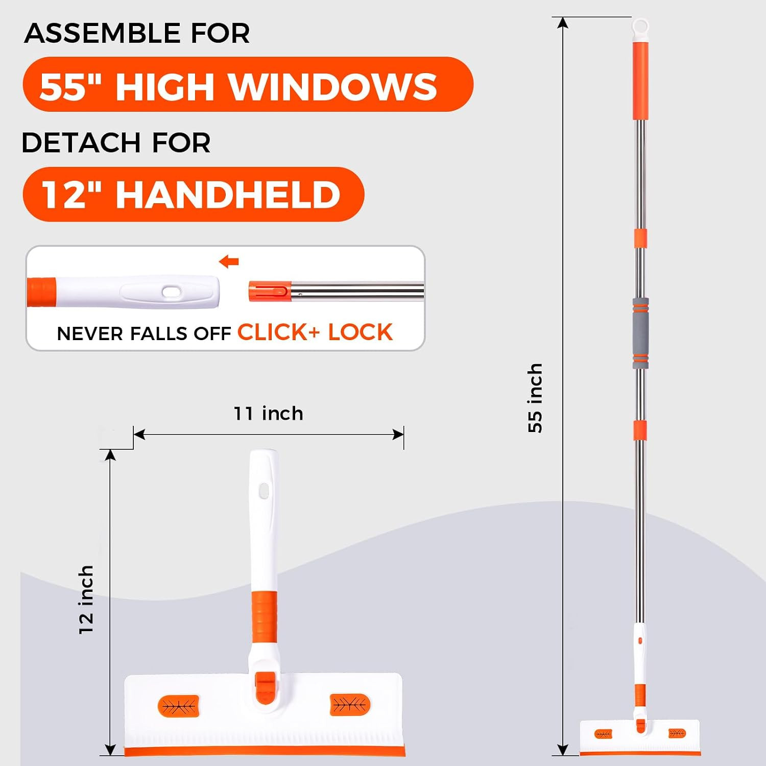 Professional Window Squeegee 2-In-1, Window Cleaner with 55" Extension Pole, Pre
