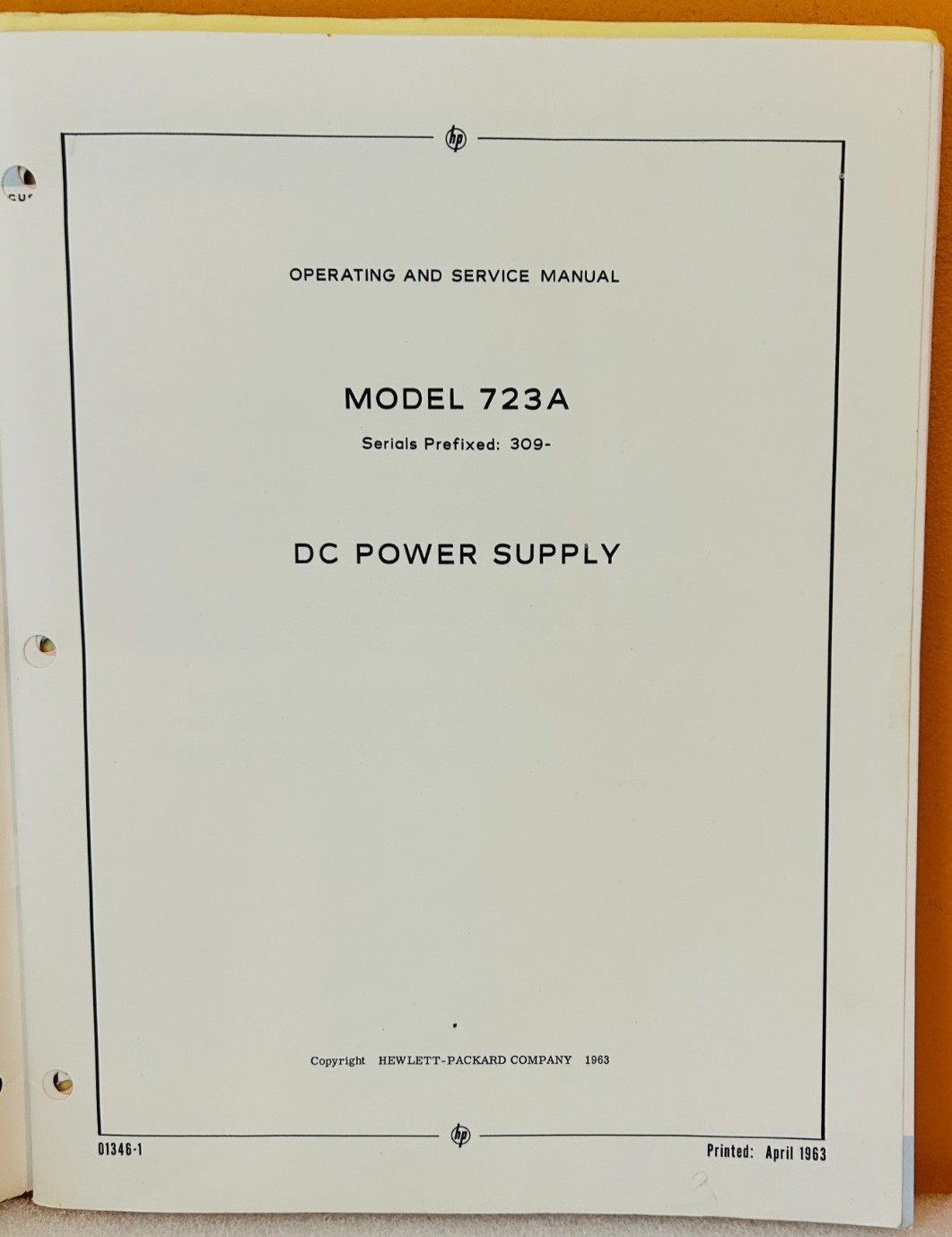 HP 723A-901 Model 723A DC Power Supply Operating & Service Manual.