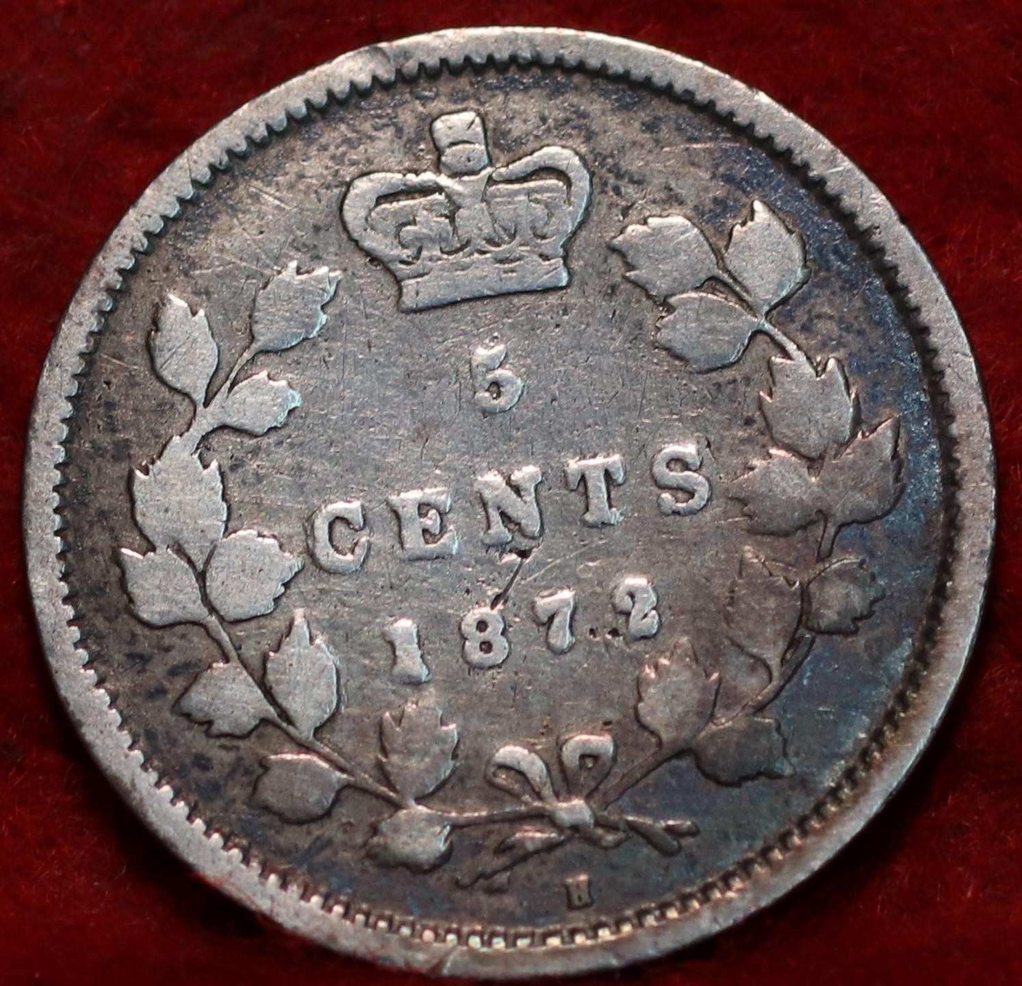 🇨🇦 1872-H Queen Victoria 5 Cents Silver Coin Canada