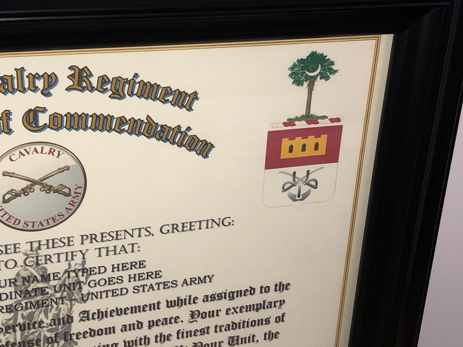 202ND U.S. CAVALRY REGIMENT / COMMEMORATIVE - CERTIFICATE OF COMMENDATION