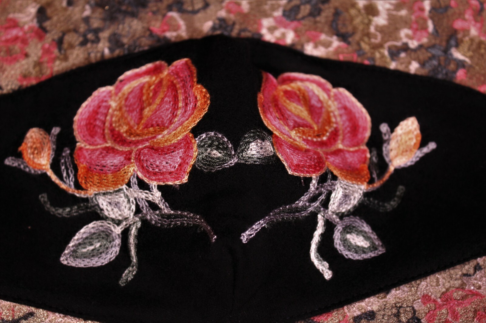 Embroidered Rose Face Mask Boho Comfortable Cotton with Adjustable Ear Loops