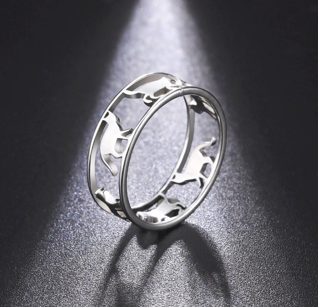 Stainless Steel Walking Cat Ring