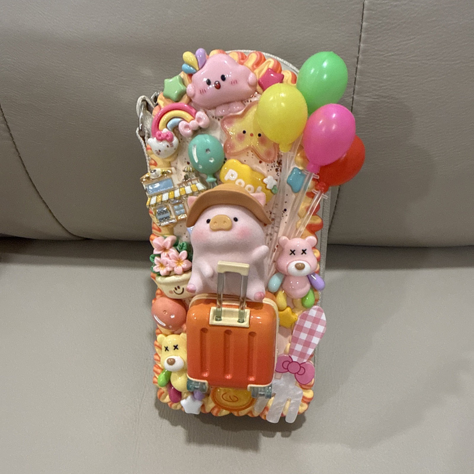 Hand Decorated Lulu The Piggy Small Umbrella Case & Umbrella With Carry Strap