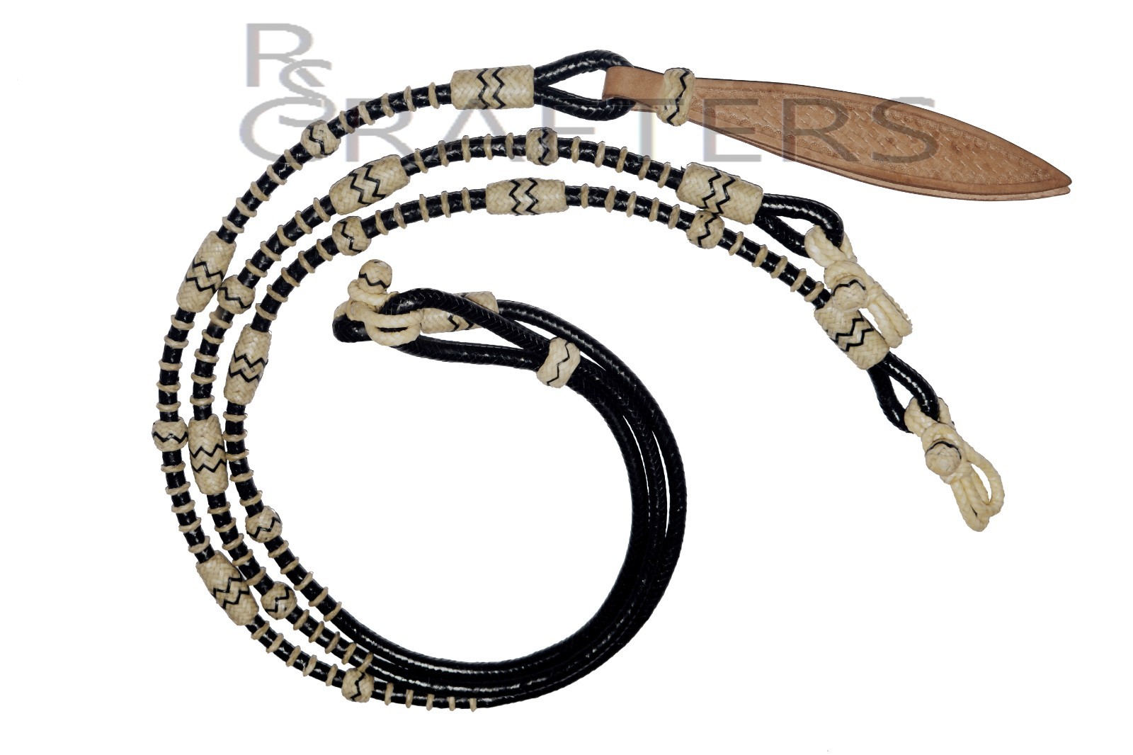 Black Rope Natural Knots Raw Hide Leather Horse Tack Show Romal Romel Reins 71