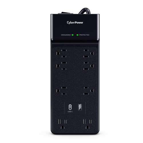 CyberPower 8-outlet Surge Protector With USB-A And USB-C Port - Black CSP806UC18