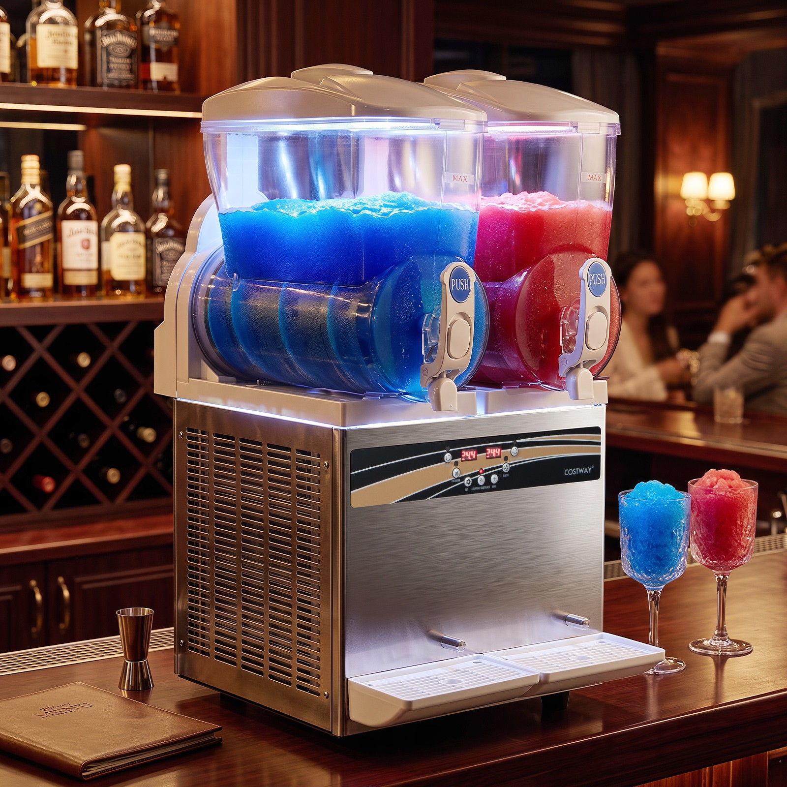 8 Gal Commercial Slushie Machine with LED Lights 1050W Slushy Dispenser for Bars