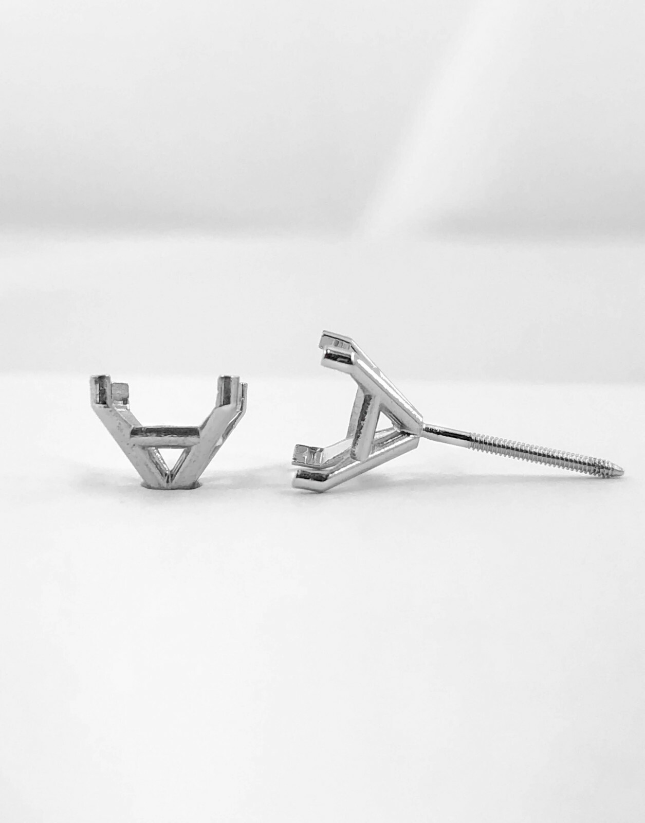 14K White Gold Stud Earring Finding Mounting Setting Princess Martini Screw Back