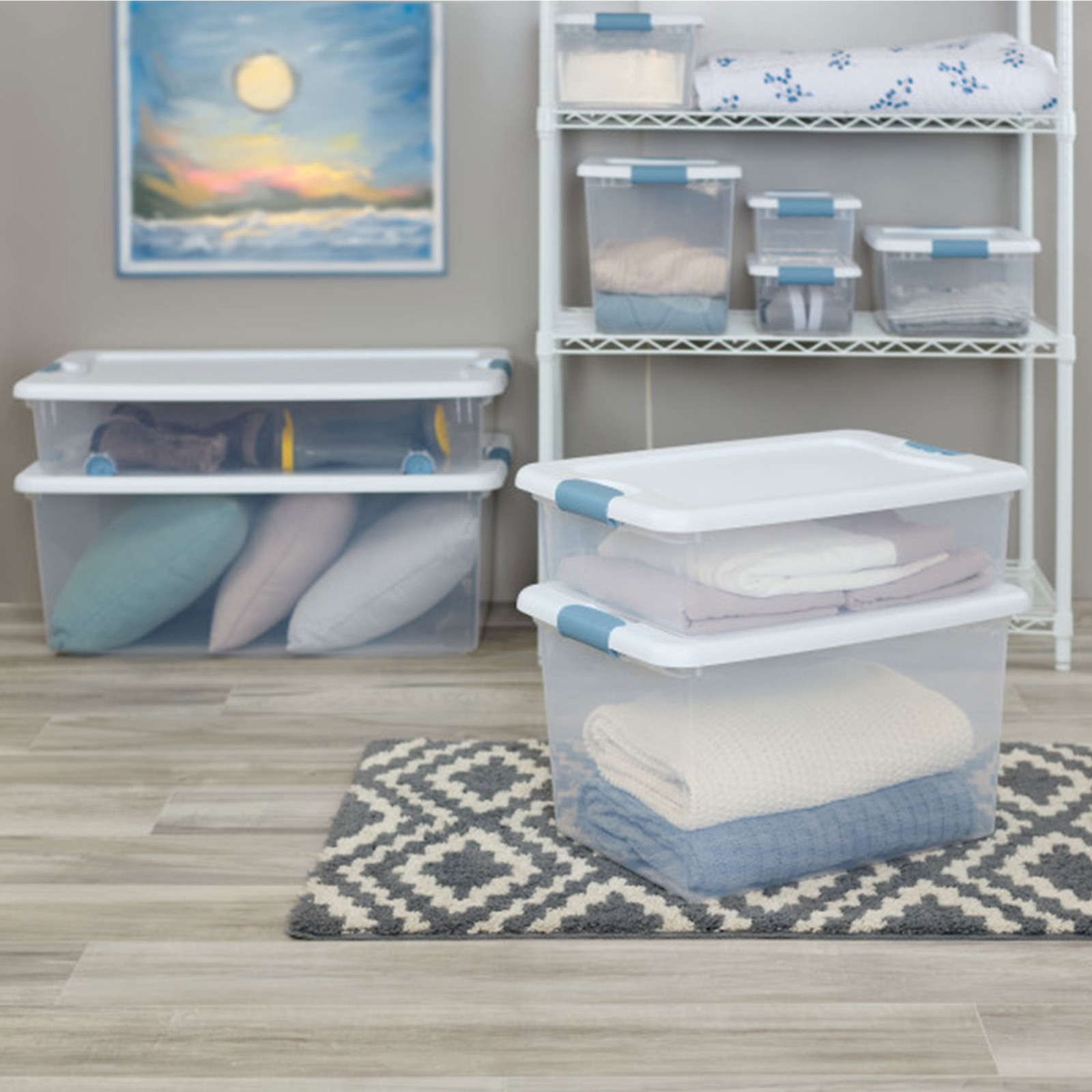 Sterilite 25 Quart Latching Storage Box, Stackable Bin with Latch Lid, 12 Pack