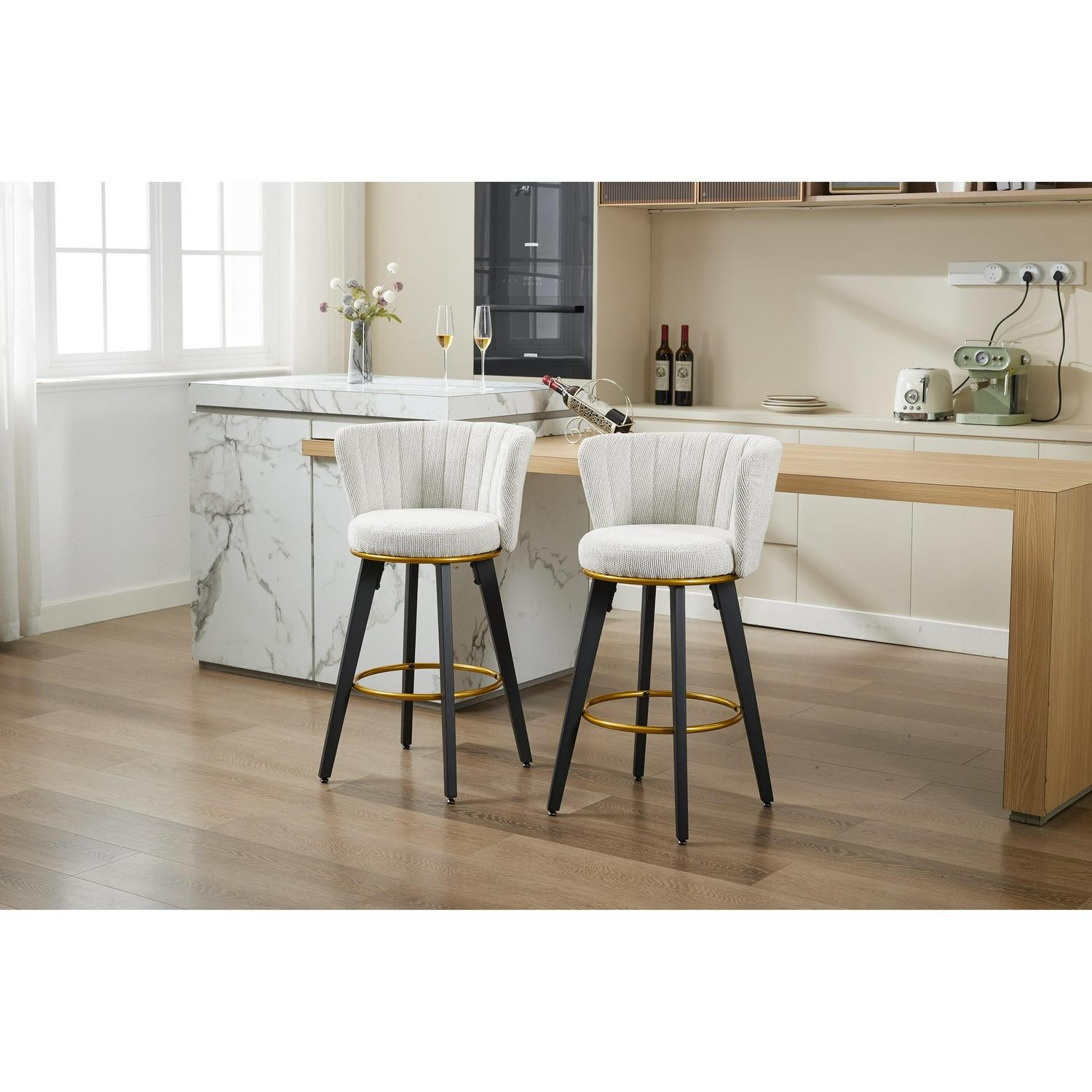 Ostweer Furniture Set Of 2 26 H 360 Swivel Upholstered Barstools - Beige