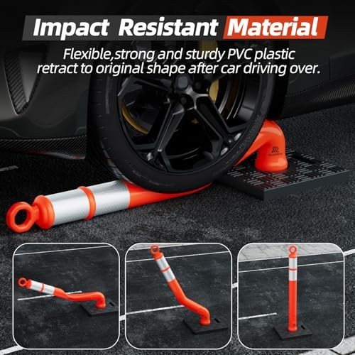 Portable 42" Traffic Delineator Posts with Reflective Collars - 3 Pack for Road