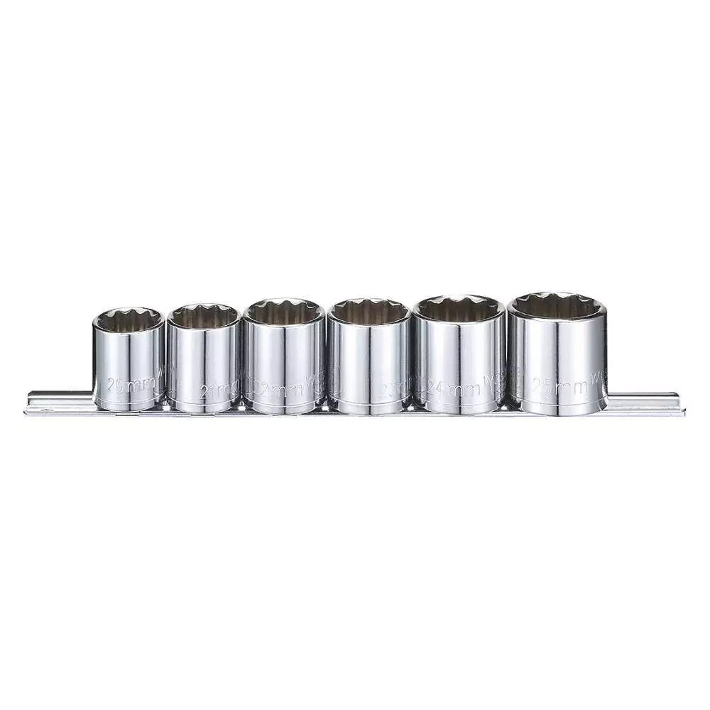 WESTWARD Socket Set: 3/8 in Drive Size, 6 Pieces, 20 mm to 25 mm 53PN50