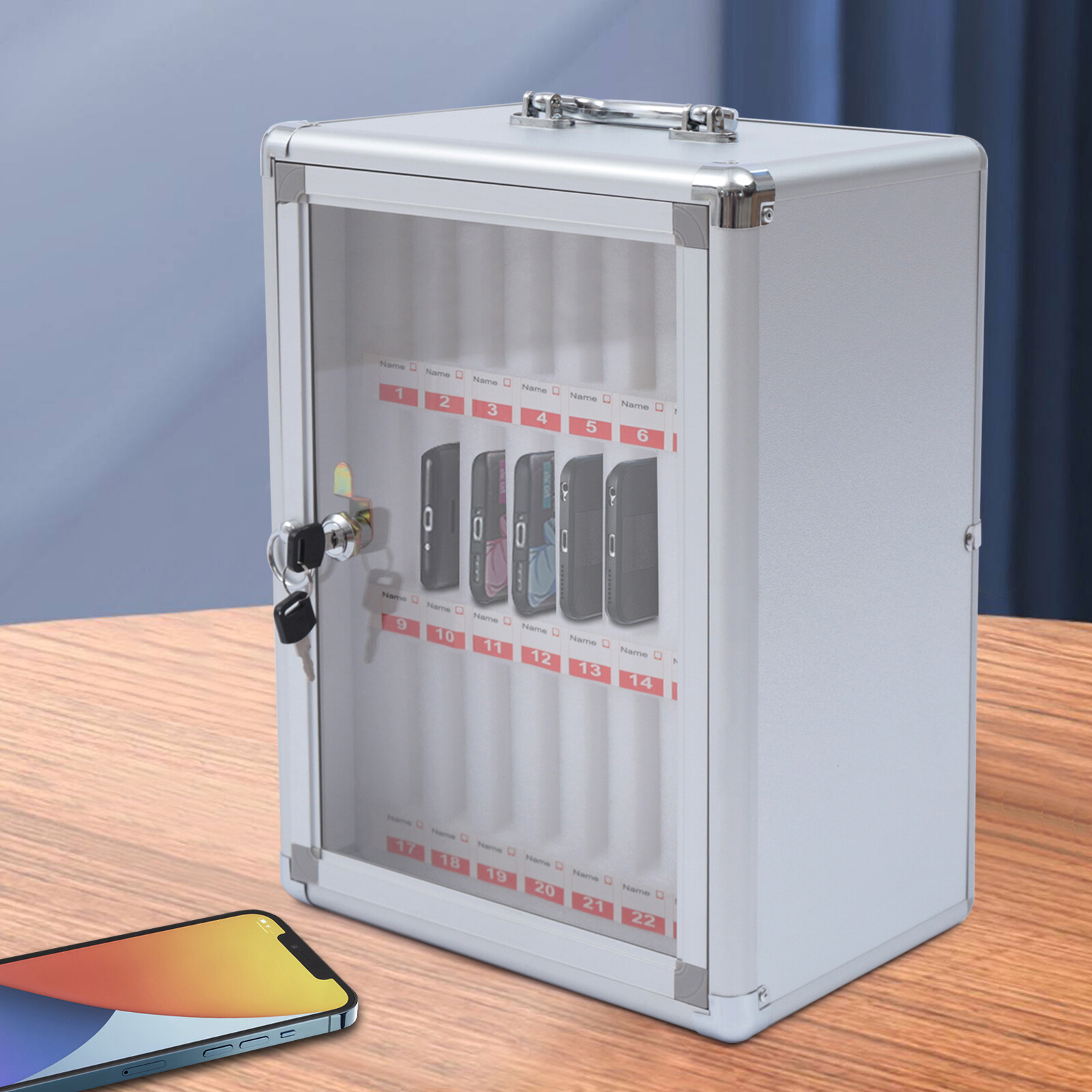 24-Slot Lockable Cell Phone Storage Cabinet with Clear Pocket Chart