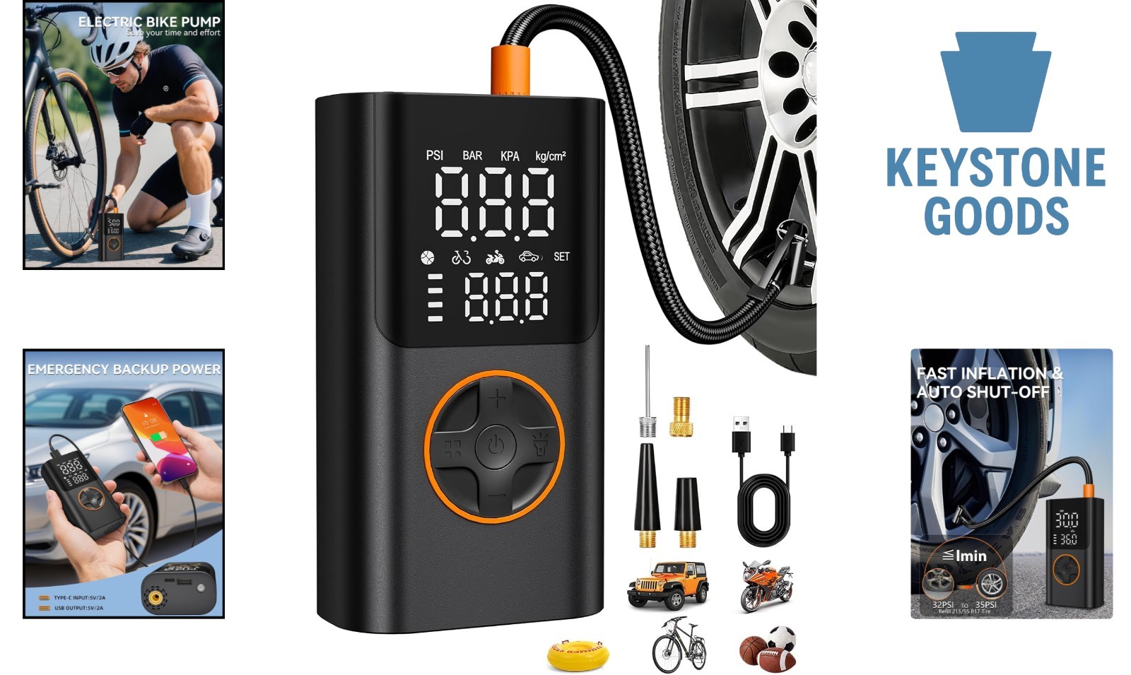 150PSI Portable Tire Inflator & Air Compressor with USB & Auto Shut-Off
