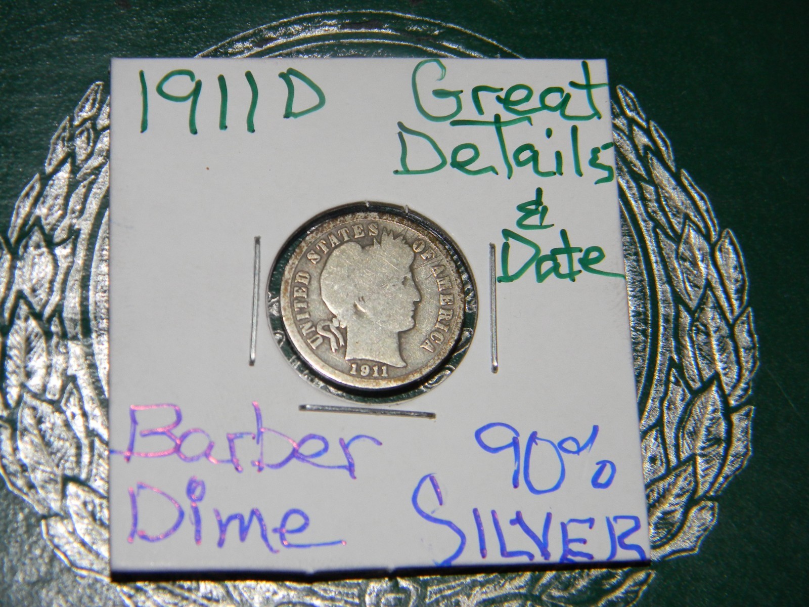 Beautiful 1911-D Barber 90% Silver Dime VG-F Full Date & Letters- See Pictures