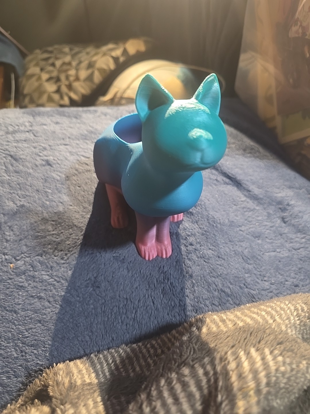 Blue And Purple Sitting Kitty Planter