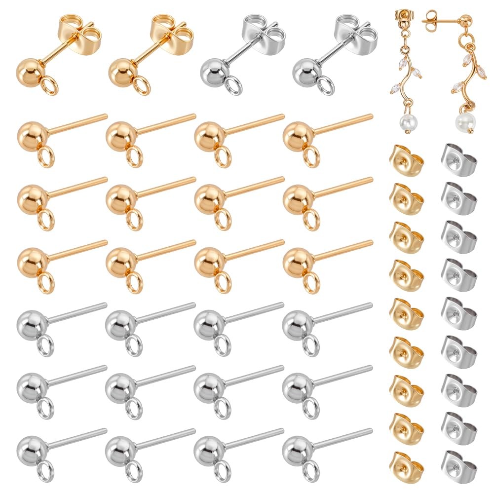 PH PandaHall 20 Pairs 304 Stainless Steel Earring Golden/Silver-20