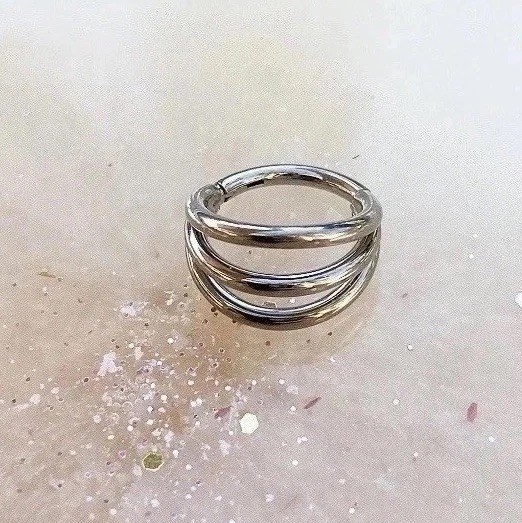Titanium Silver Layered Clicker for Septum, Daith, & Cartilage. 8mm or 10mm.