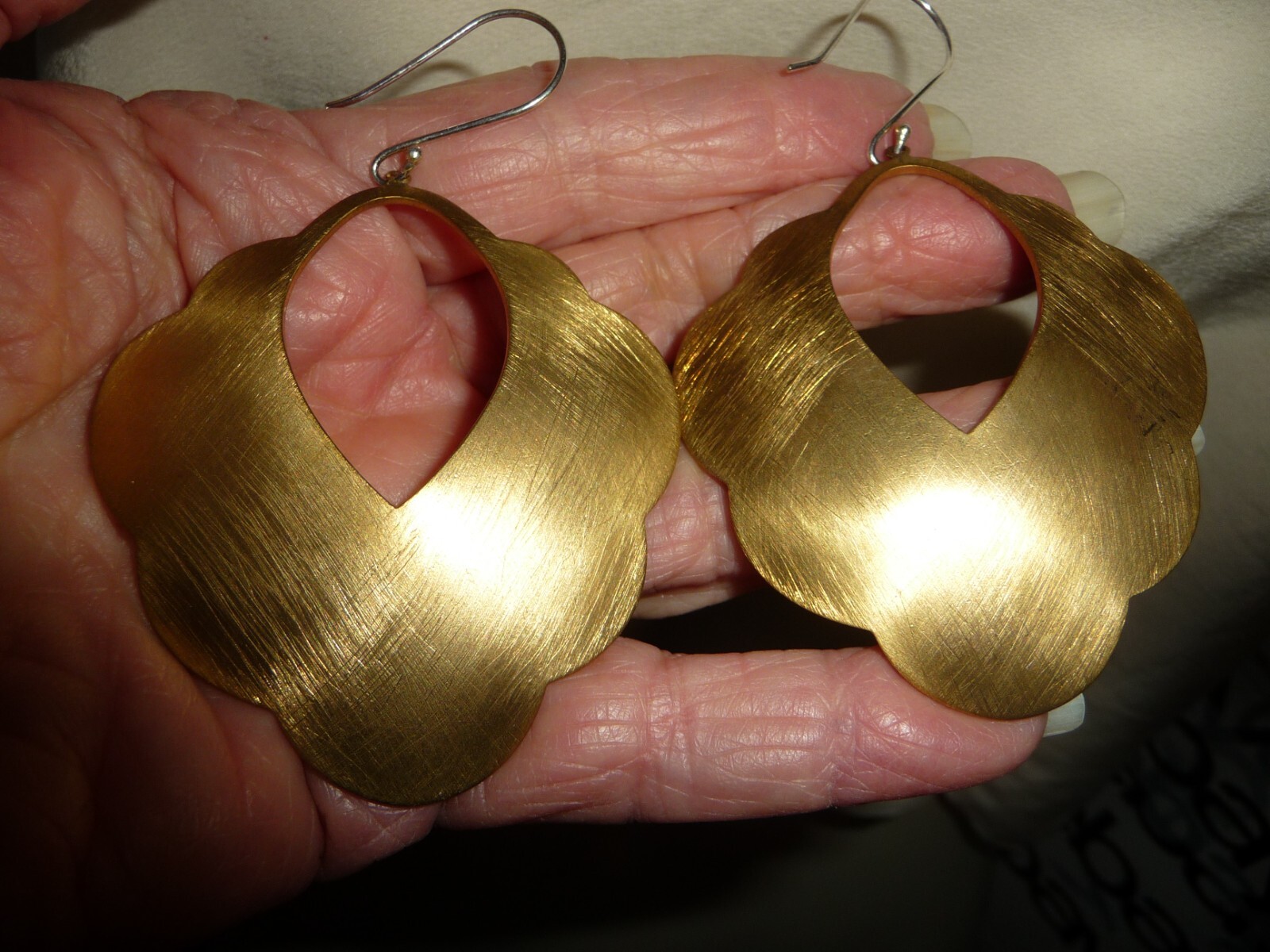 2 1/2" L DANGLE  BRUSHED GOLD TONE STATEMENT HEAVY PIERCE EARRING #12/22A