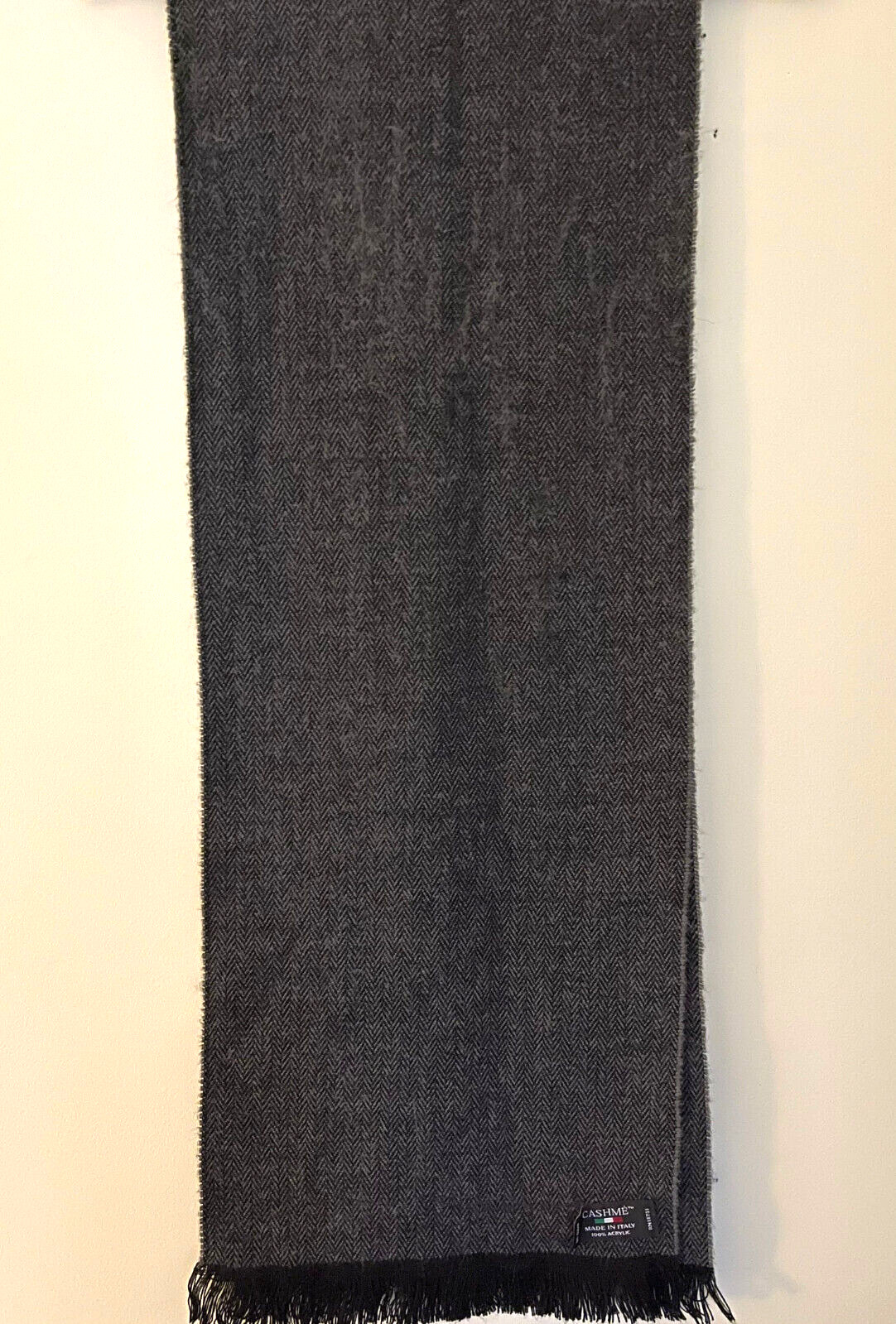 Cashme 100% Acrylic fringe Scarf Dark grey  64"x12" Made in Italy