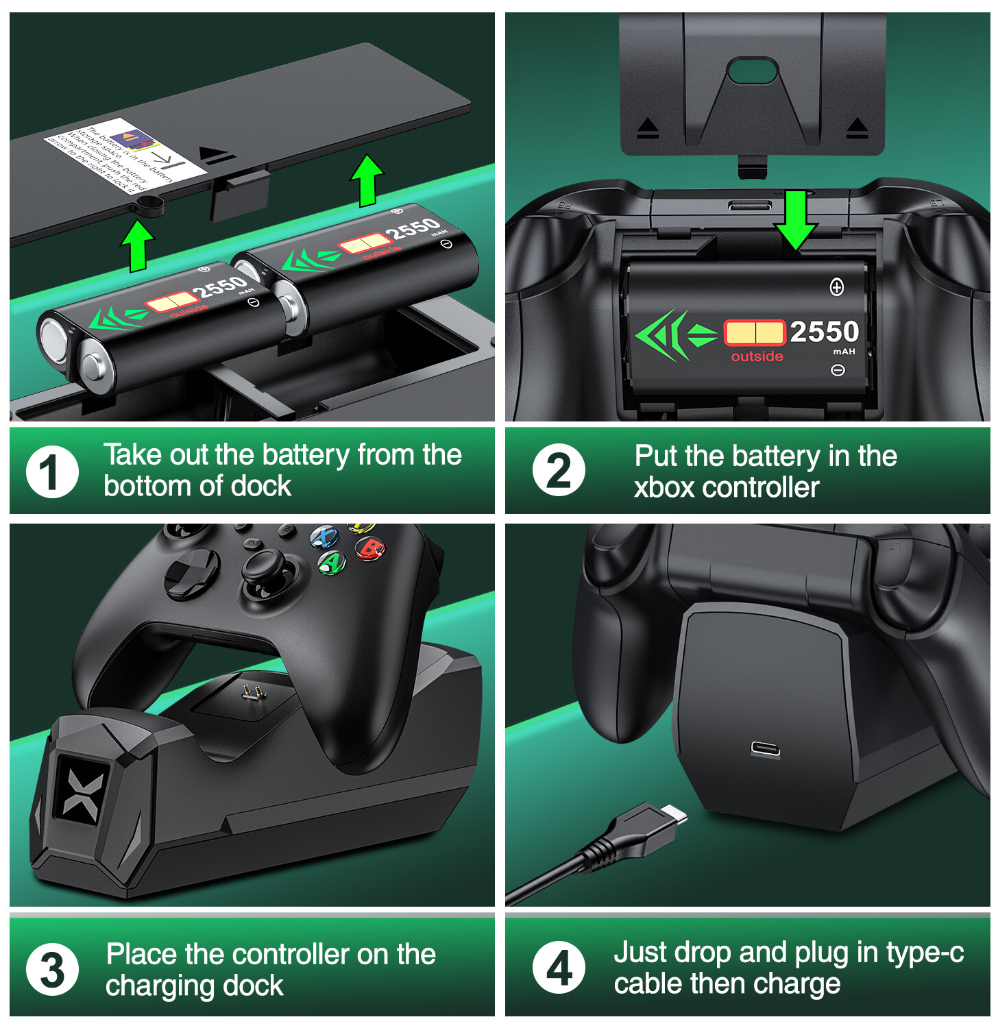 Rechargeable Battery Pack Charging Dock For Xbox One Elite/Series X S Controller