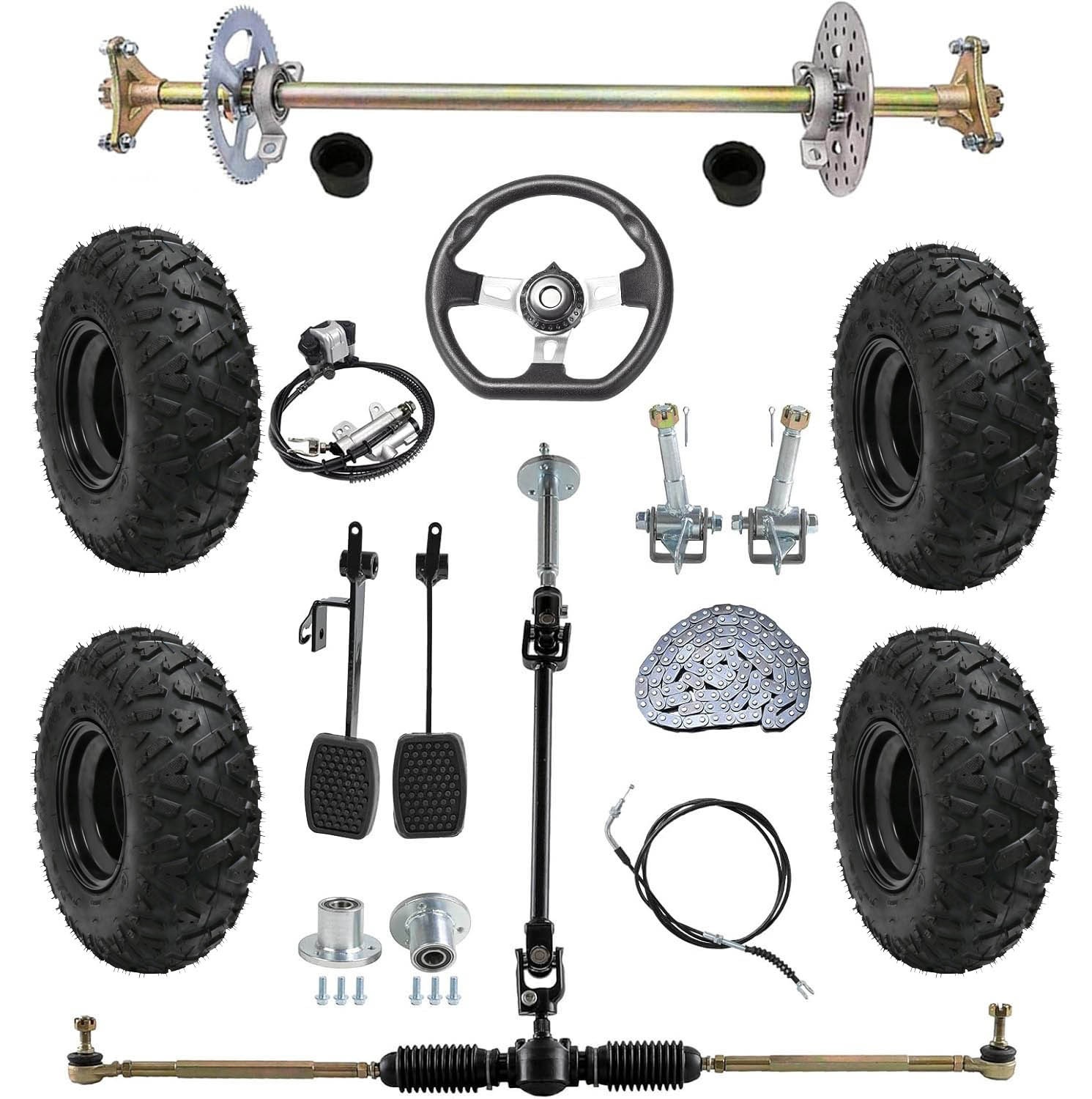 29" Go Kart Rear Axle Kit 145/70-6" Wheels Steering ATV Quad Buggy DIY Rebuild