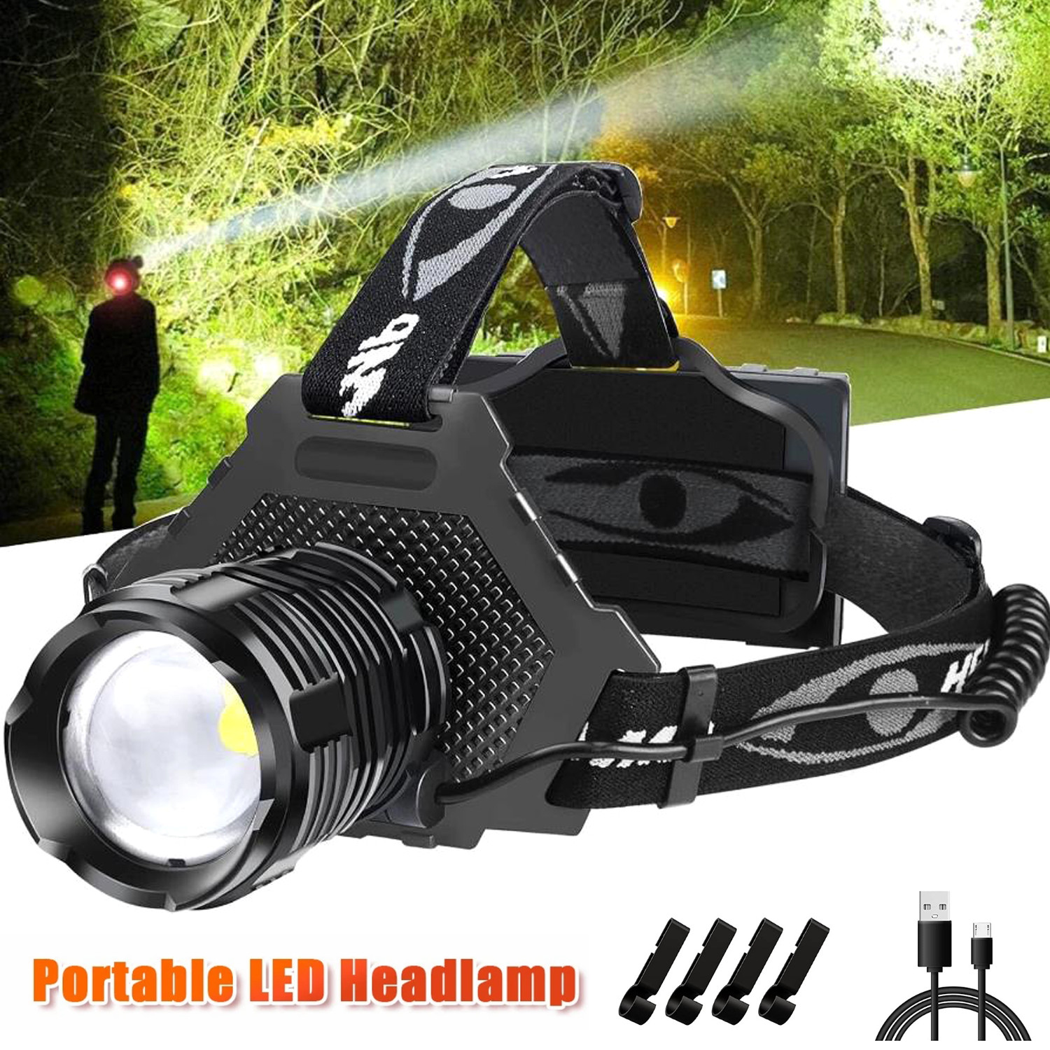 Rechargeable LED Headlamp 100000 Lumen, Super Bright Head Lamp Flashlight US
